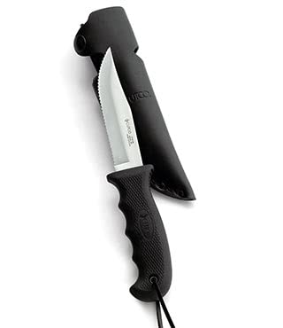 CUTCO 5719 Black Clip Point Knife - Double-D Serrated Edge Blade with Leather Sheath & Lanyard | Hunting, Camping, Outdoor Survival & Everyday Carry Knife