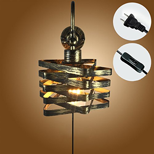 Vintage Steampunk Style Iron Cage Wall Sconce - Plug-in Wall Lamp with UL Listed Button Cord (Bulbs Not Included) - Perfect for Bedroom, Living Room, and Industrial Decor Lighting