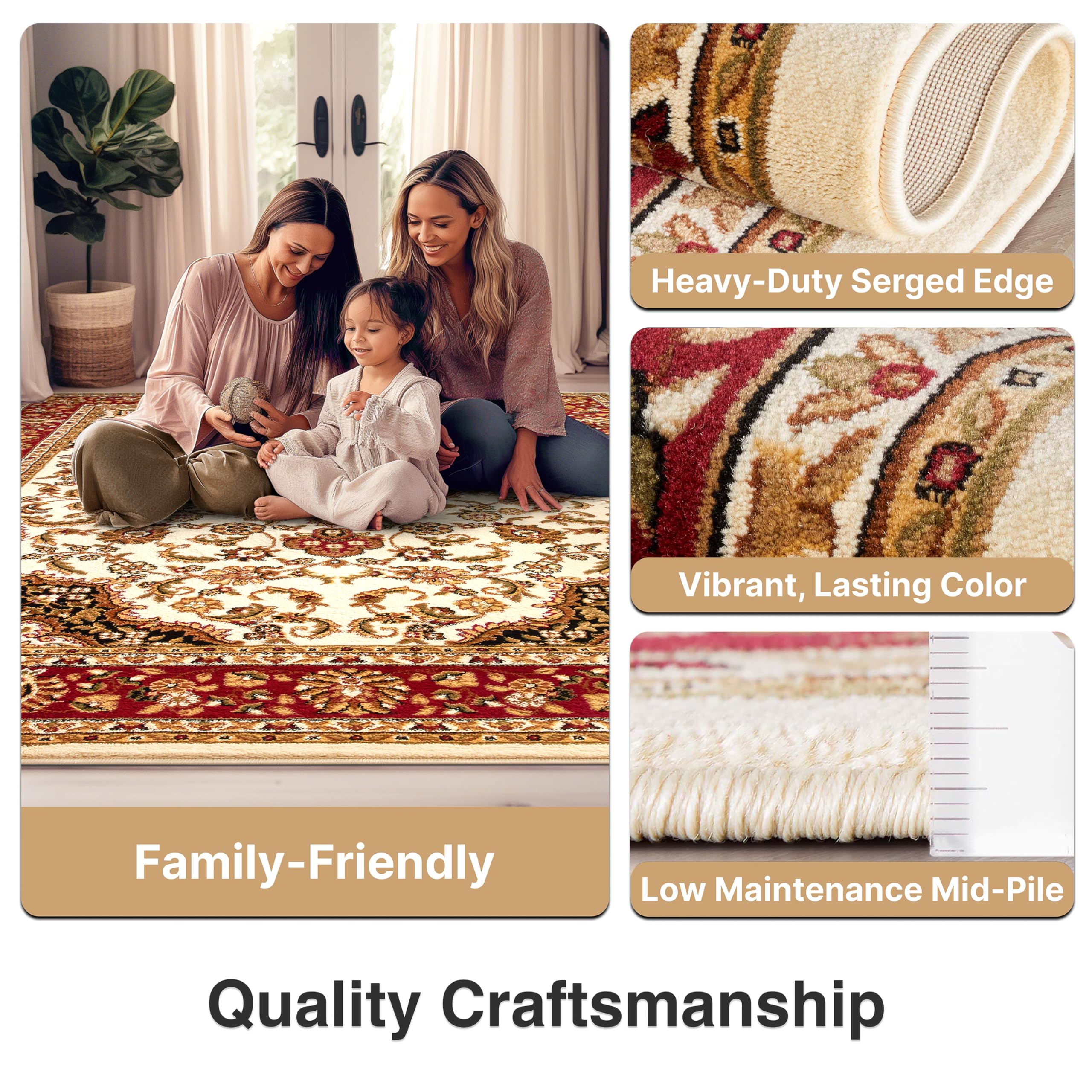 Well Woven Barclay Collection Medallion Kashan Ivory 9x12 Area Rug - Soft Non-Slip Living Room Rug, Bedroom Carpet & Dining Room Floor Mat for Home Decor, Housewarming Gift & Cozy Interior Design