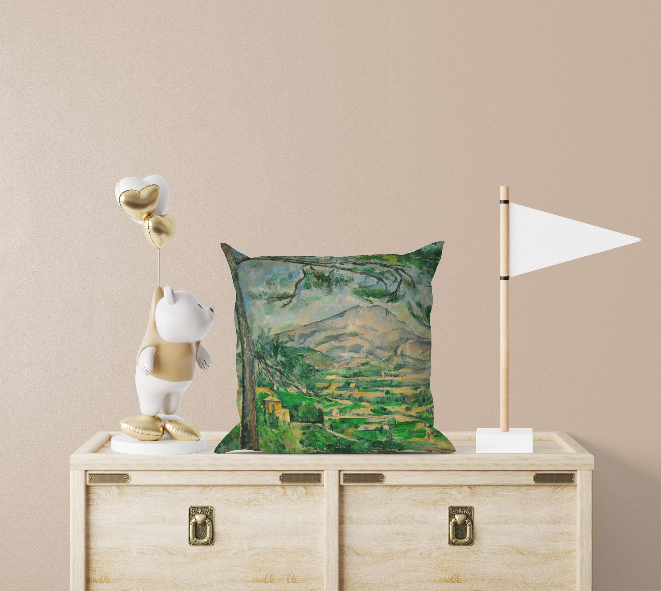 Paul Cezanne Famous Art Abstract Throw Pillow Cover - Green Post Impressionist Toss Pillow Case - Large Decorative Cushion for Living Room Sofa & Bedroom Decor