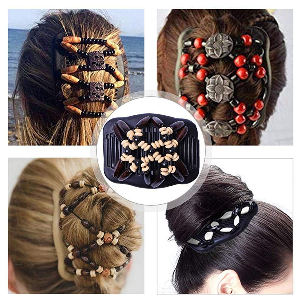 RK RETAILER Magic Double Row Wooden Butterfly Stretchy Hair Clips - Large Hair Clutches for Women (Brown) | Perfect for Weddings, Parties & Everyday Hairstyles