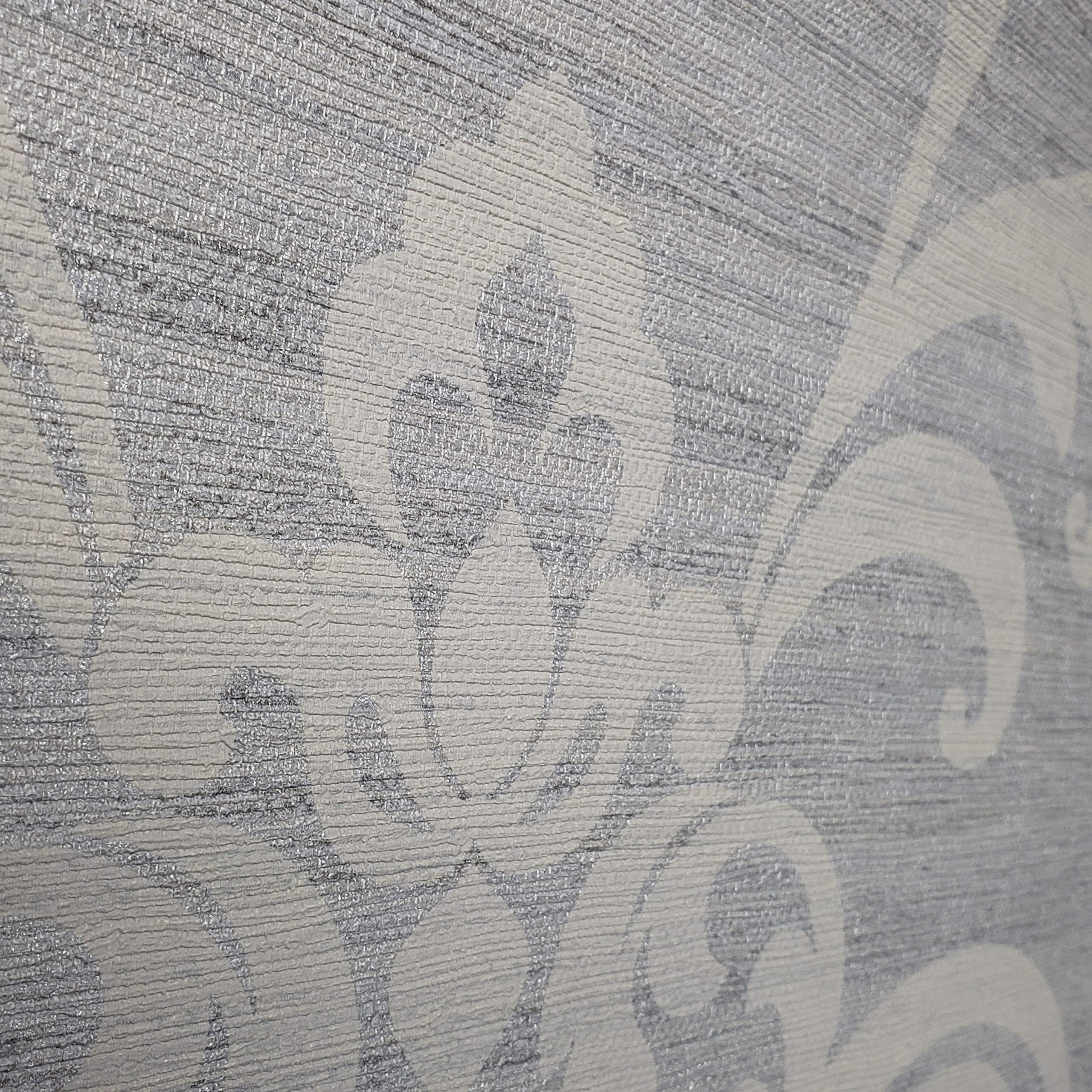 Textured Gray Damask Silver Metallic Faux Grasscloth 3D Wallpaper Roll - Peel and Stick Removable Wallpaper for Living Room, Bedroom, Dining Room Decor