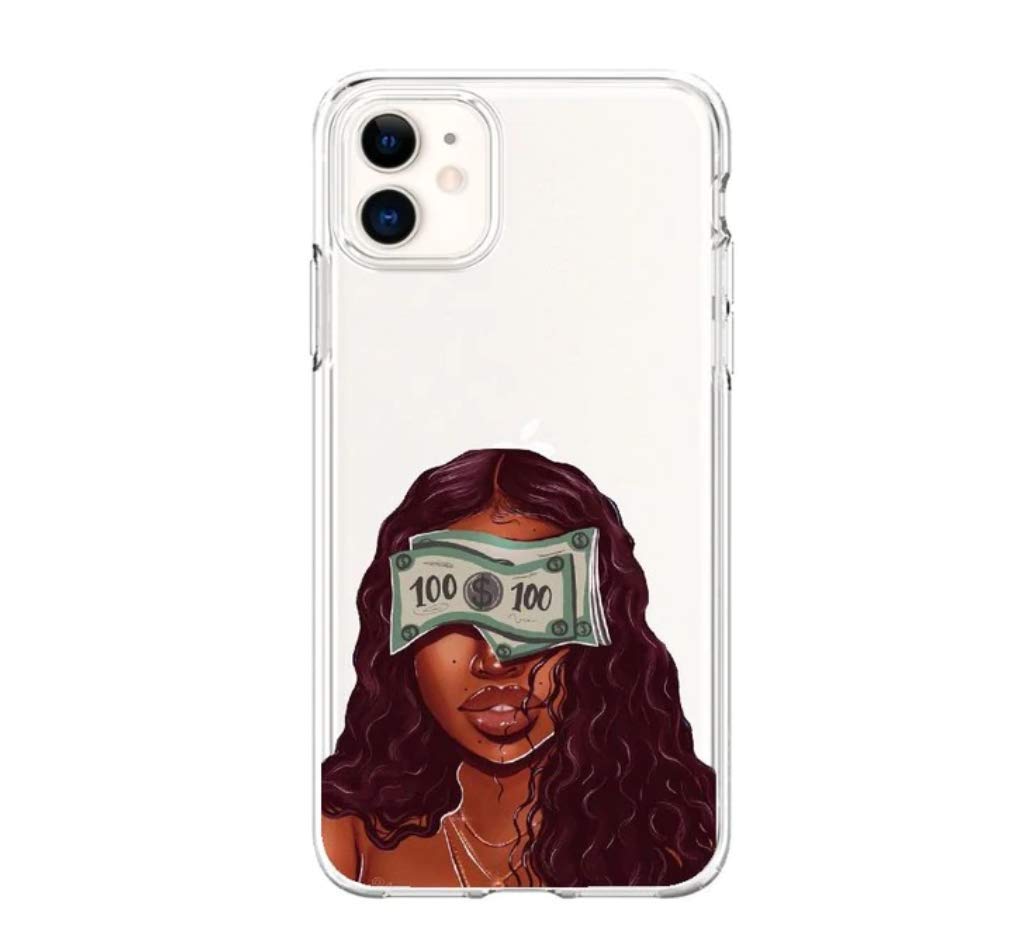Kookie iPhone 12/12 Pro Silicone Case - Black Melanin Girl Magic Design with Money Print | Protective Cover for iPhone 12 & 12 Pro | Perfect for Everyday Use, Work & School