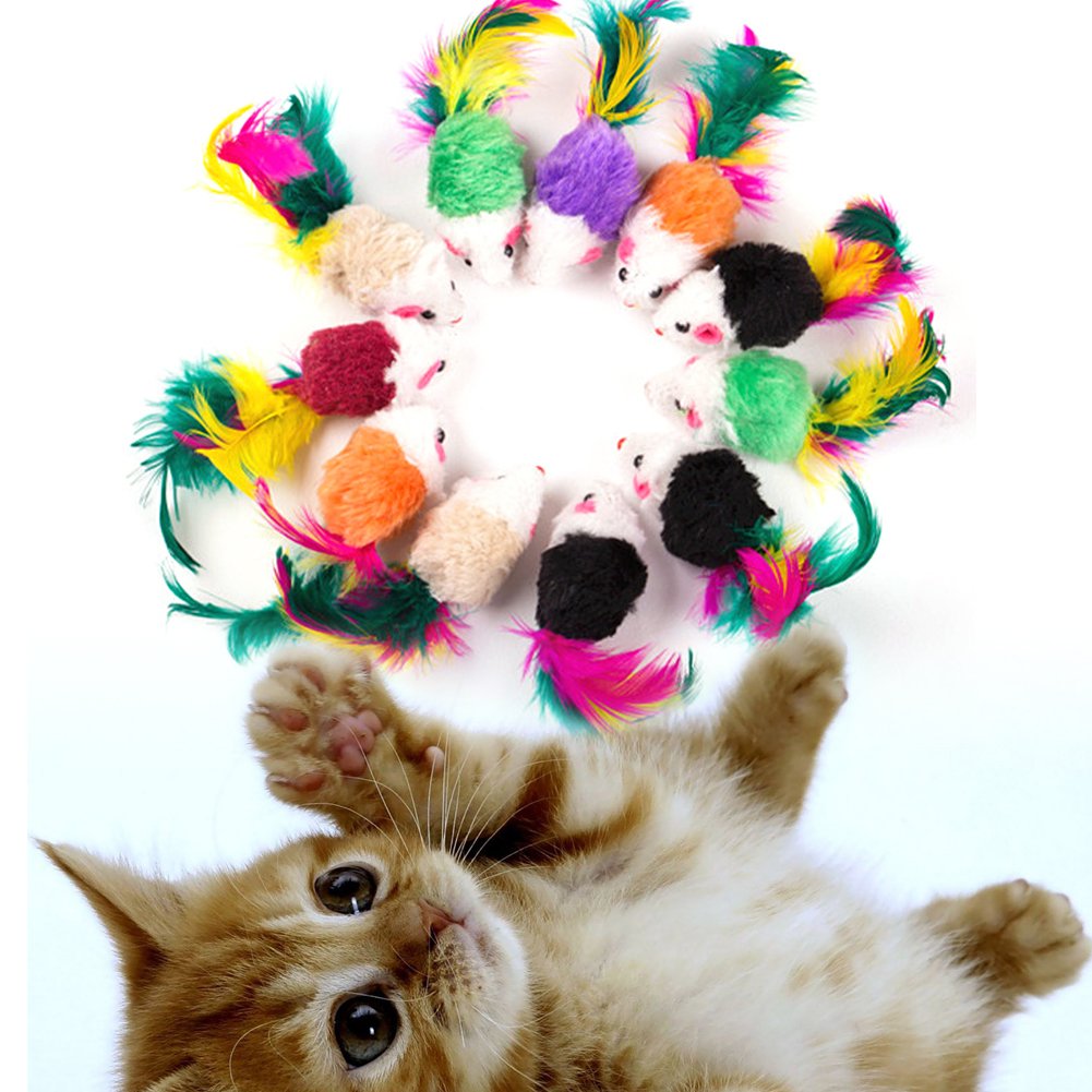 Smoro 20Pcs Cat Feather Mouse Toys - Interactive Kitten Toys with Feathers for Playful Cats - Fun Mini Mouse Catnip Toys for Indoor & Outdoor Playtime