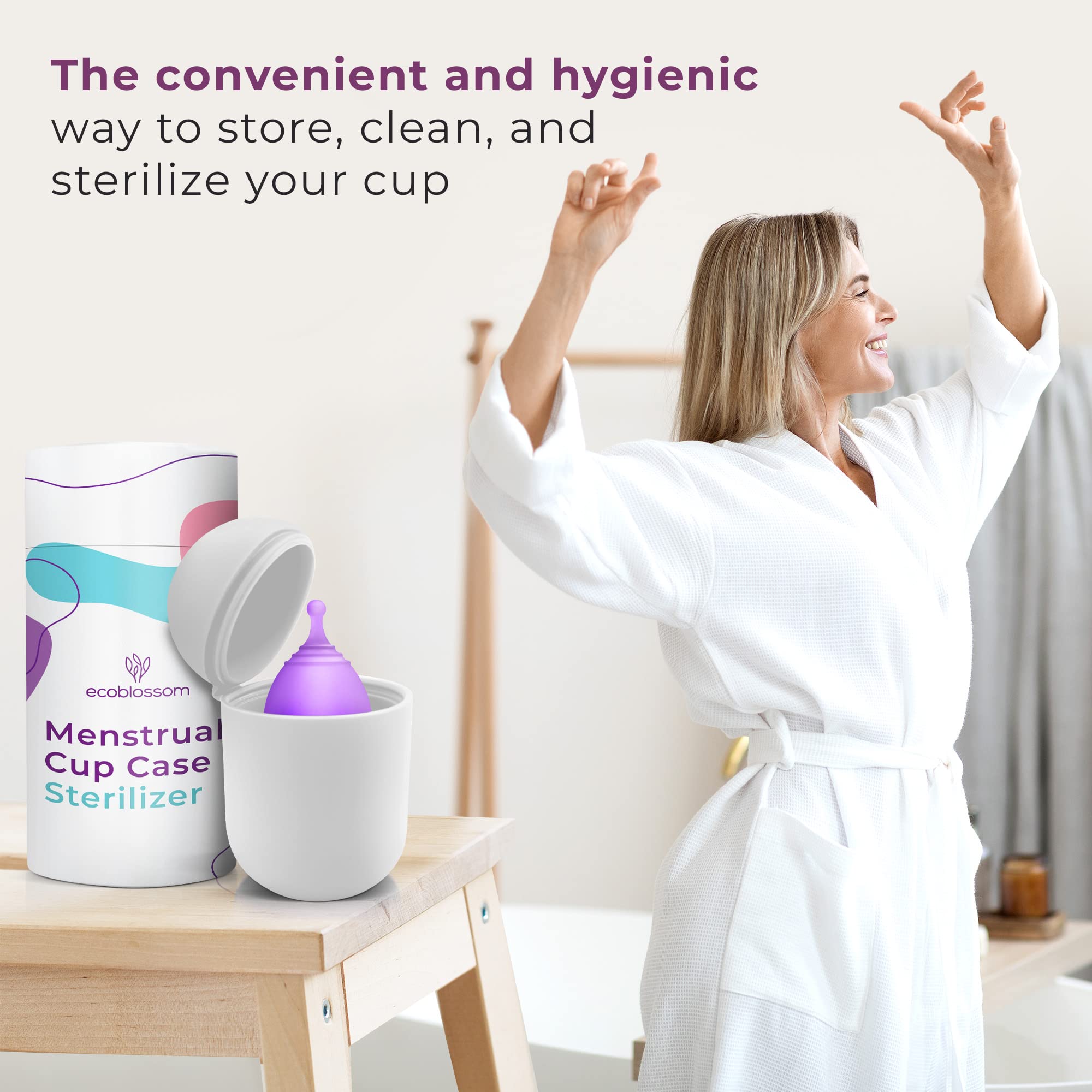 EcoBlossom Reusable Silicone Menstrual Cup Case & Sterilizer Holder - Portable Cleaning Container & Microwave Steamer for Disc or Cup - Hygienic Period Care Solution (White) | Perfect for Travel, Gym & Home Use