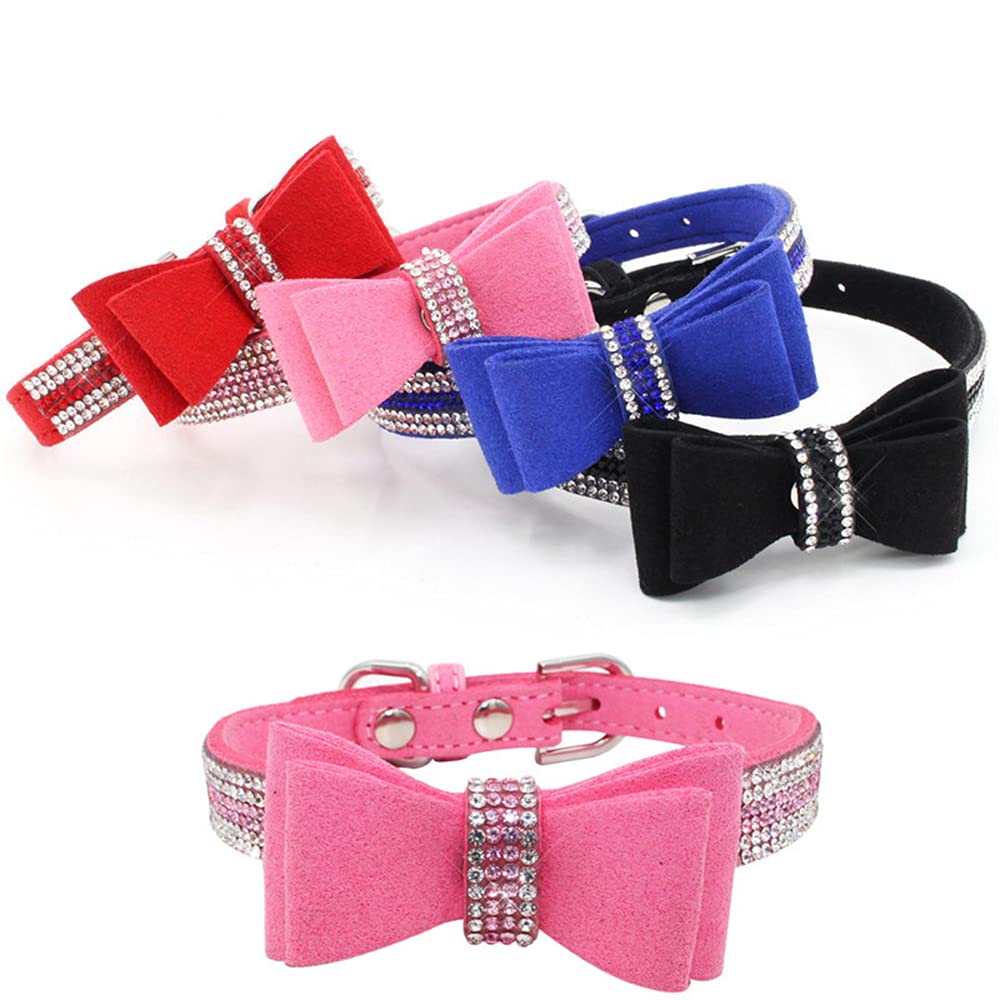 Sparkly Rhinestone Dog Collar with Bowtie - Adjustable Pet Collar for Small, Medium & Large Dogs, Cats & Puppies - Elegant Bling Crystal Jewelry for Female Pets - Perfect for Parties, Weddings & Special Occasions
