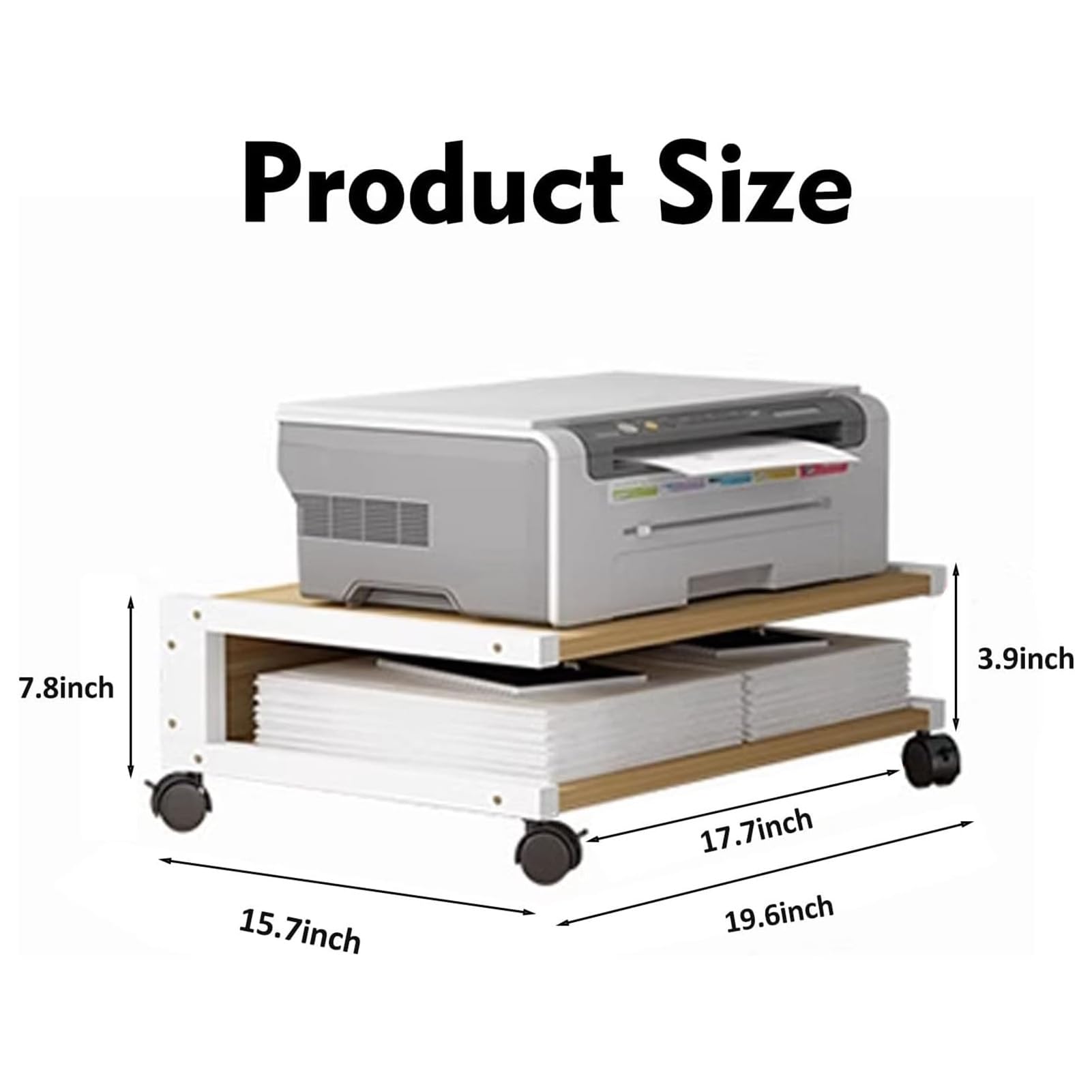 Adjustable Rolling Printer Stand with Storage - Mobile Desk Organizer with 4 Lockable Wheels for Home Office, Bedroom or Study - Perfect for Printer, Scanner & Office Supplies Organization