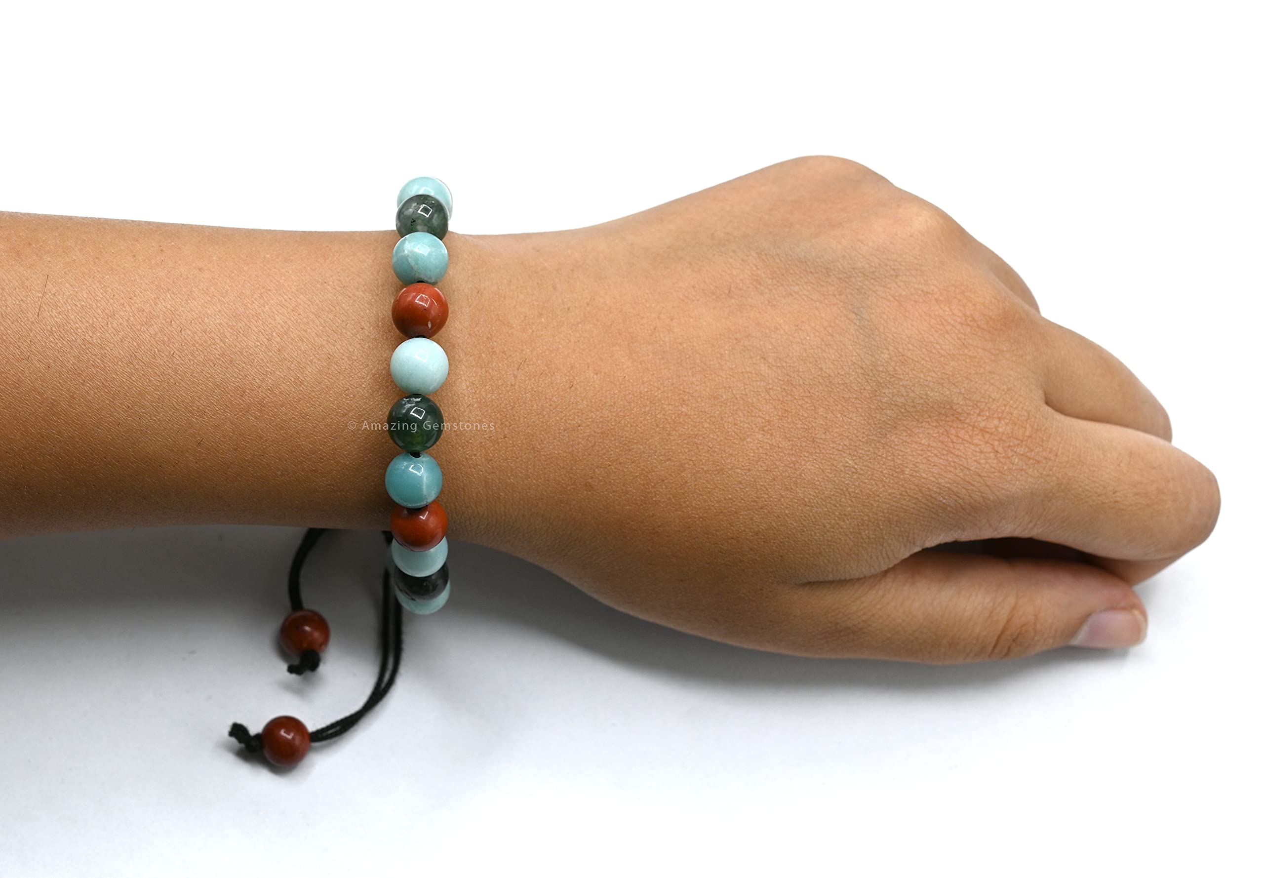 Healing Bracelet Set for Women & Men - Moss Agate, Amazonite & Red Jasper Adjustable Bracelets for Anxiety Relief, Stress Reduction & Positive Energy - Perfect for Meditation, Wellness Gifts & Daily Wear