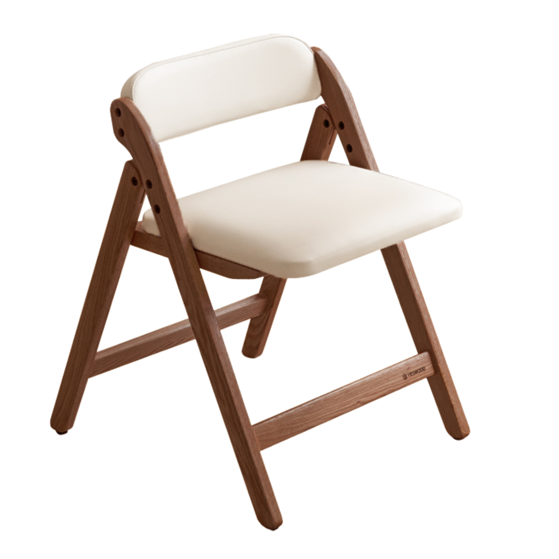 17.7x21.3x24.8 inch/ 45.6x54.6x63 cm/walnut wood color/ folding chair organic leather milky white pcs 2