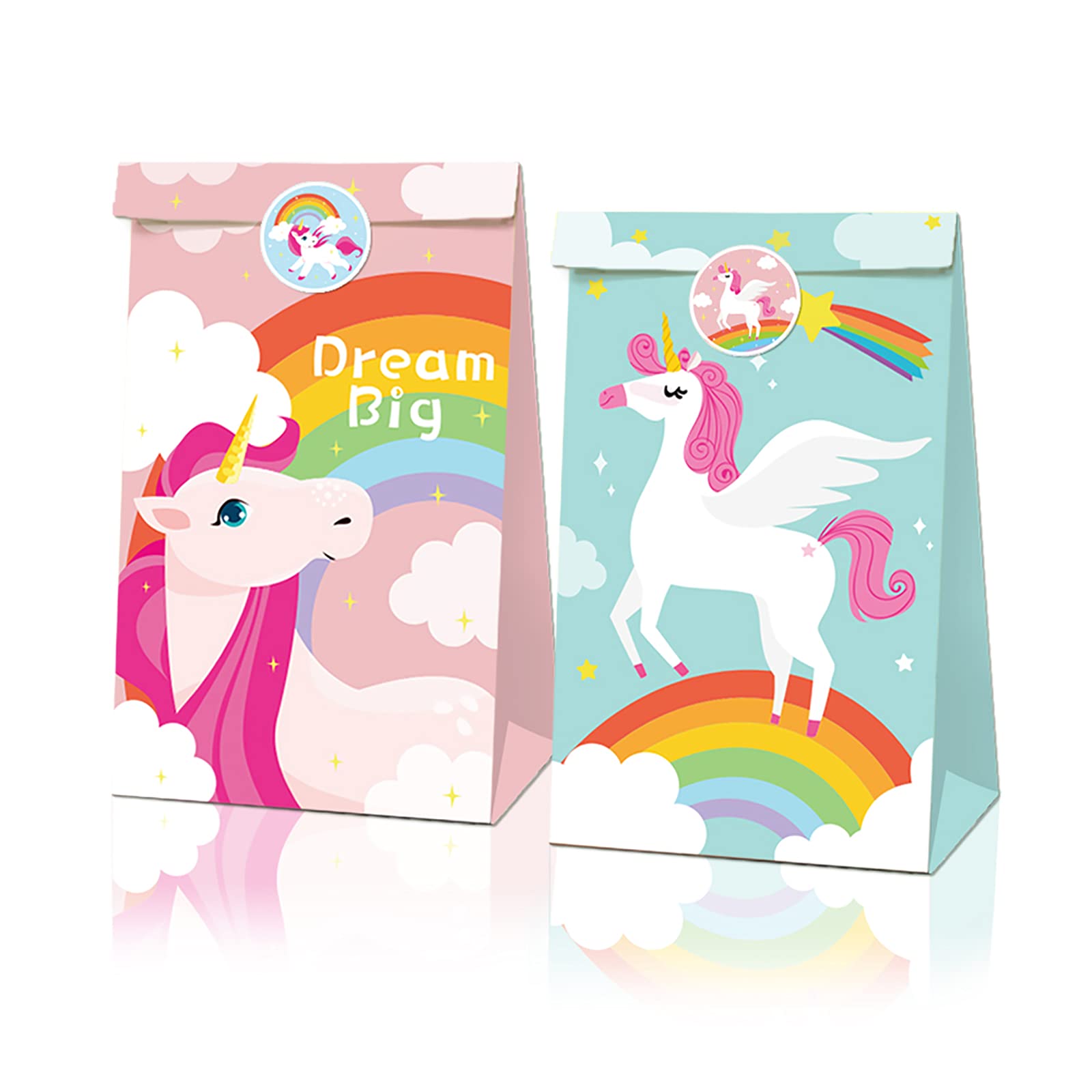 12 Pack Unicorn Party Favor Bags for Kids - Rainbow Goodie Bags with Stickers, Candy Treat Bags for Birthday Parties, Baby Showers & School Events | COSFAN