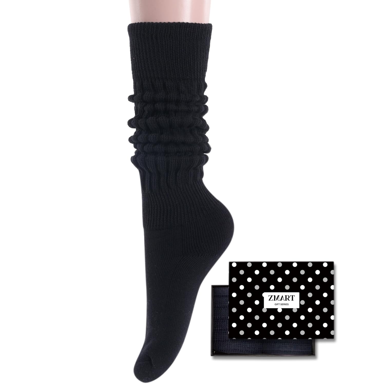 Zmart Women's Slouch Socks - Cozy Scrunch Socks 80s Style, Warm & Soft Knit Socks in White, Black, Orange & Cream - Perfect for Casual Wear, Lounge, Retro Outfits & Cold Weather