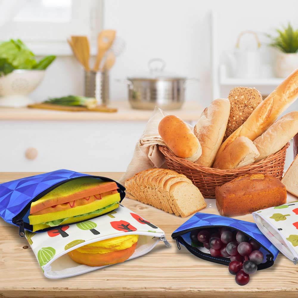 ERKOON 6 Pack Reusable Sandwich Bags - Washable Snack Bags with Zipper for Lunch, Picnics & Travel (2 Large, 2 Medium, 2 Small) | Eco-Friendly Food Storage Solution for School, Office & Outdoor Activities