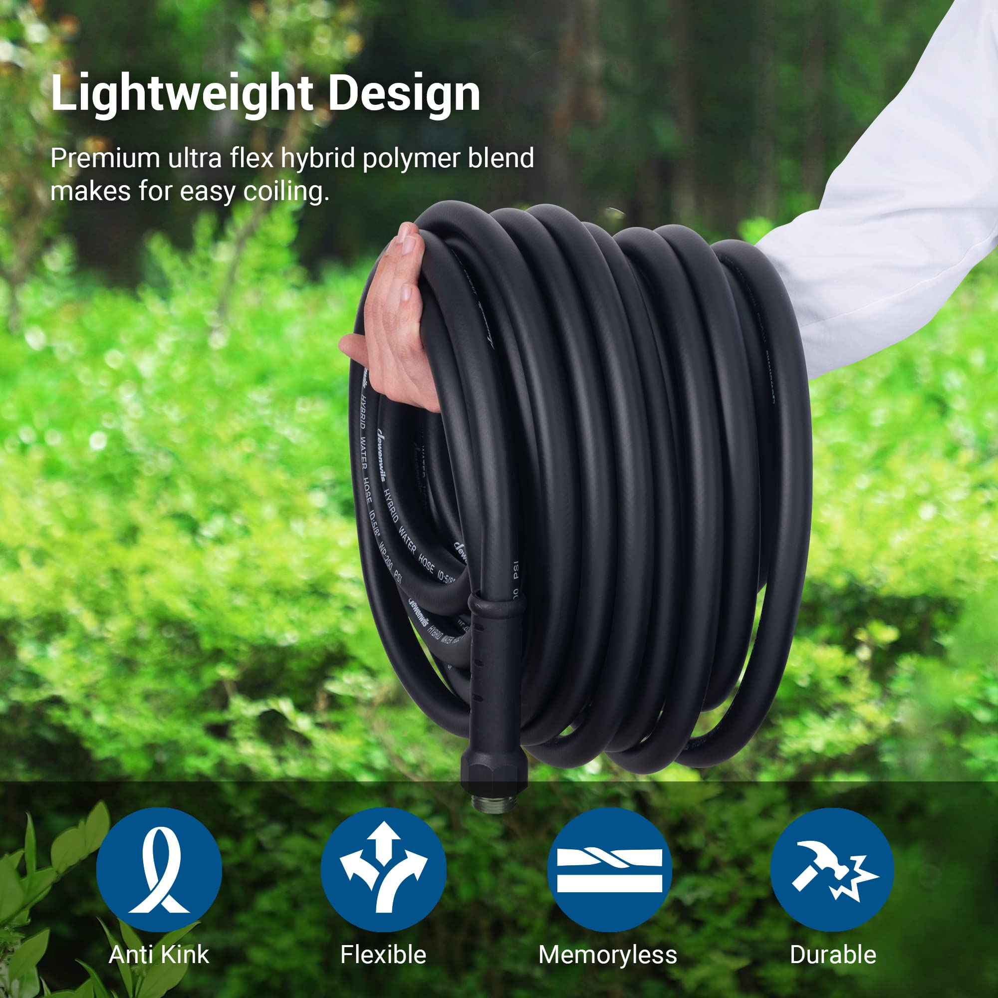 Durable 75 ft x 5/8 Inch Heavy Duty Garden Hose with Swivel Handle - Lightweight, Flexible Water Hose for Plants, Cars & Yard Work - 3/4 Inch Solid Brass Fittings, Drinking Water Safe - Perfect for Gardening, Car Washing & Outdoor Cleaning