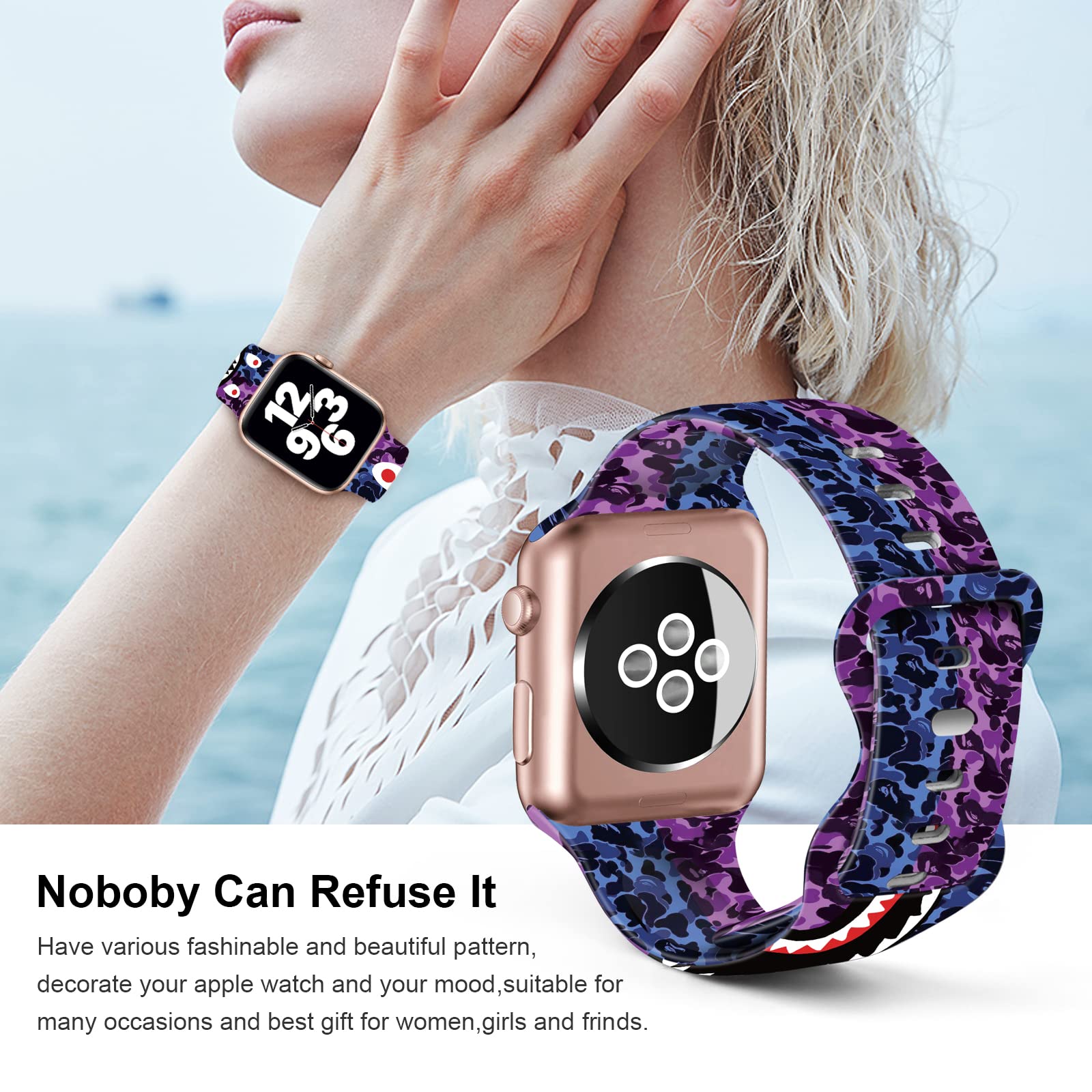 Soft Silicone Apple Watch Bands for Men & Women - Compatible with 38mm/40mm/42mm/44mm iWatch Series 6/5/4/3/2/1/SE - Sport Replacement Wrist Strap with Pattern Design - Perfect for Gym, Running & Daily Wear