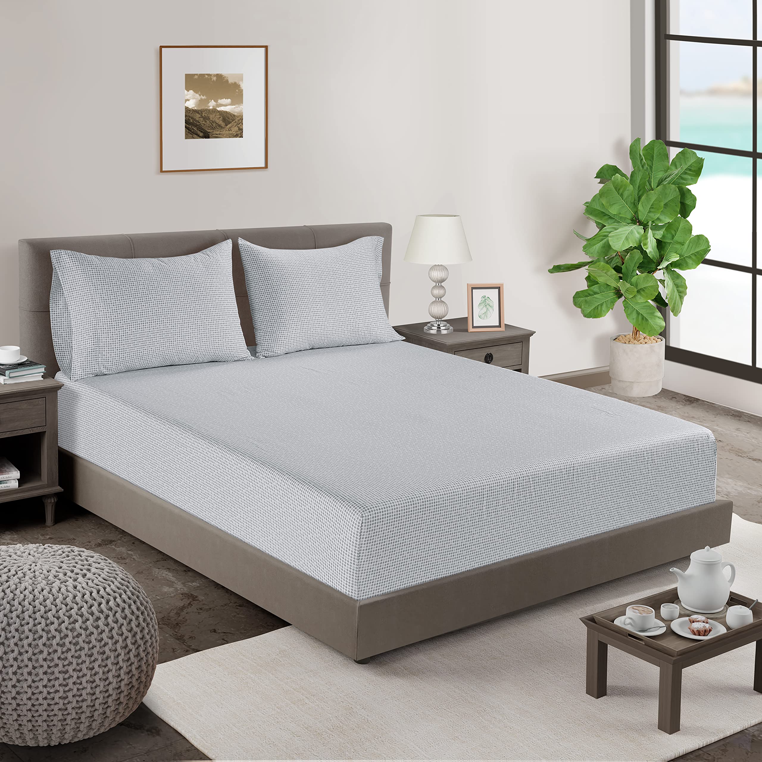 Organic Cotton Full Size Fitted Sheet Set - 100% Percale Weave, 3 Piece (1 Fitted Sheet + 2 Pillowcases), Breathable Deep Pocket for Mattress Up to 15