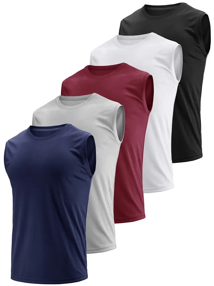 5 Pack Men's Quick Dry Sleeveless Athletic Shirts - Moisture Wicking Workout Tops for Gym, Running & Outdoor Activities