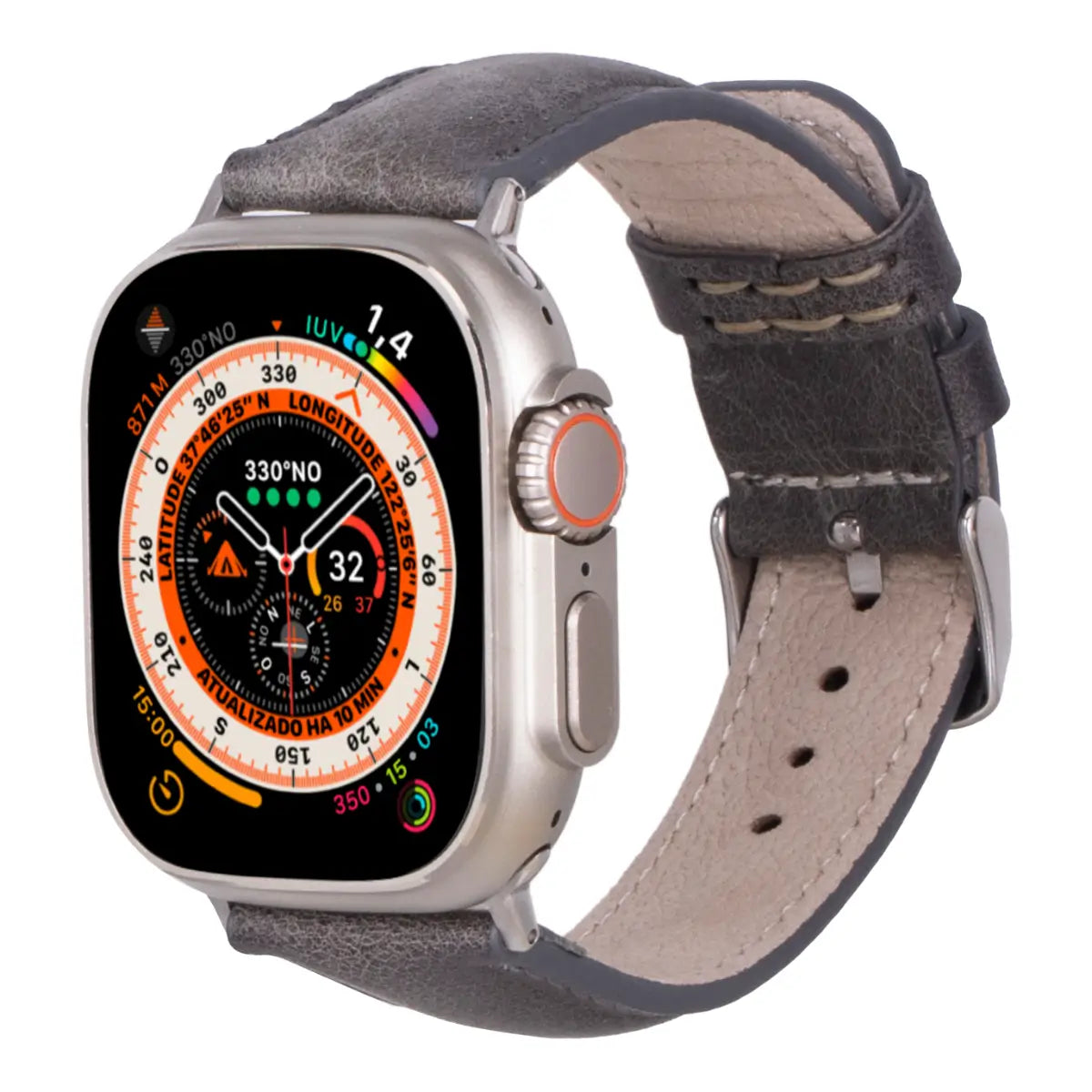 Premium Burnished Gray Leather Apple Watch Band - Classic & Stylish Replacement Strap for Apple Watch Series 1-9, SE & Ultra - Perfect for Work, Travel & Everyday Wear