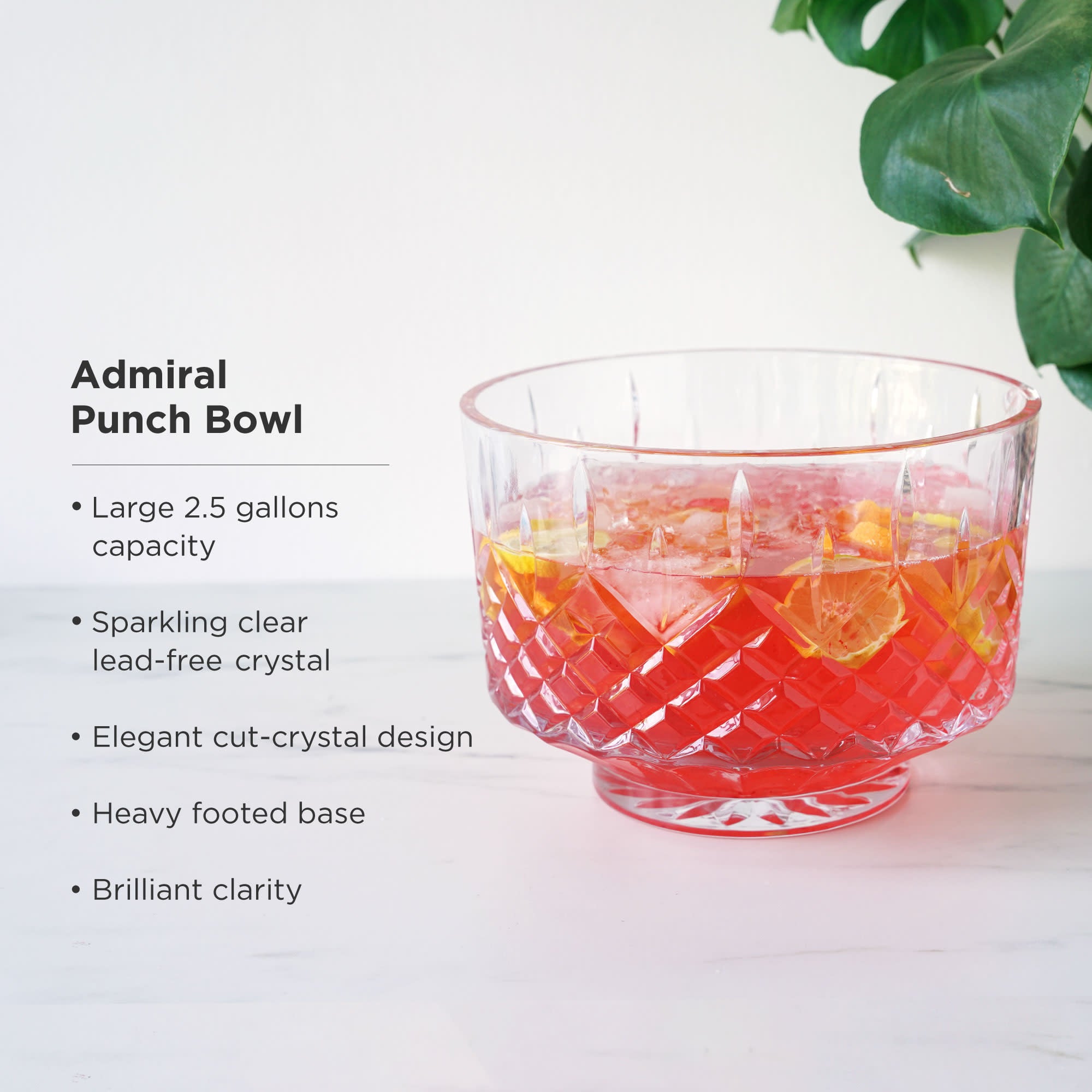 Admiral Crystal Punch Bowl and Tumbler Set - Elegant Glass Serving Set for Parties, Weddings & Entertaining - 12-Piece Drinkware Collection for Cocktails, Punch & Beverages