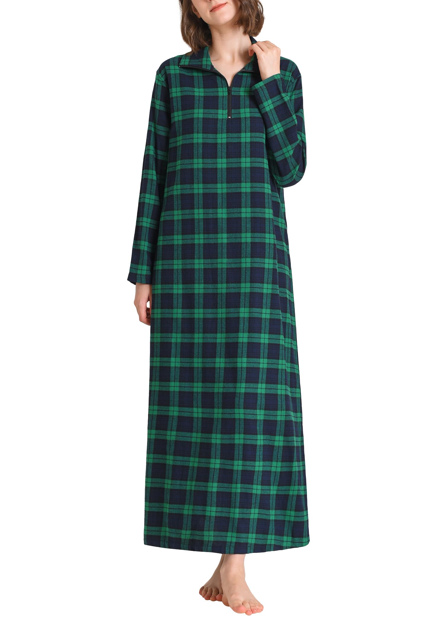 Women's Soft Flannel Nightgown - Long Sleeve Full Length Cotton Sleepwear for Winter, Cozy Loungewear for Cold Nights at Home