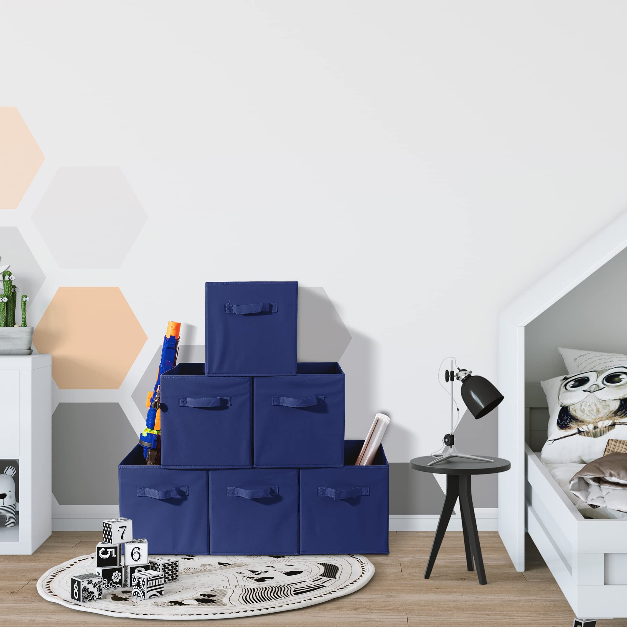 Sorbus Foldable Storage Cubes - Set of 6 Fabric Bins for Home Organization - Collapsible Closet Organizers & Storage Baskets with Dual Handles (11 Inch, Royal Blue) - Perfect for Pantry, Closet, Nursery, Playroom, Toy Storage & Shelving