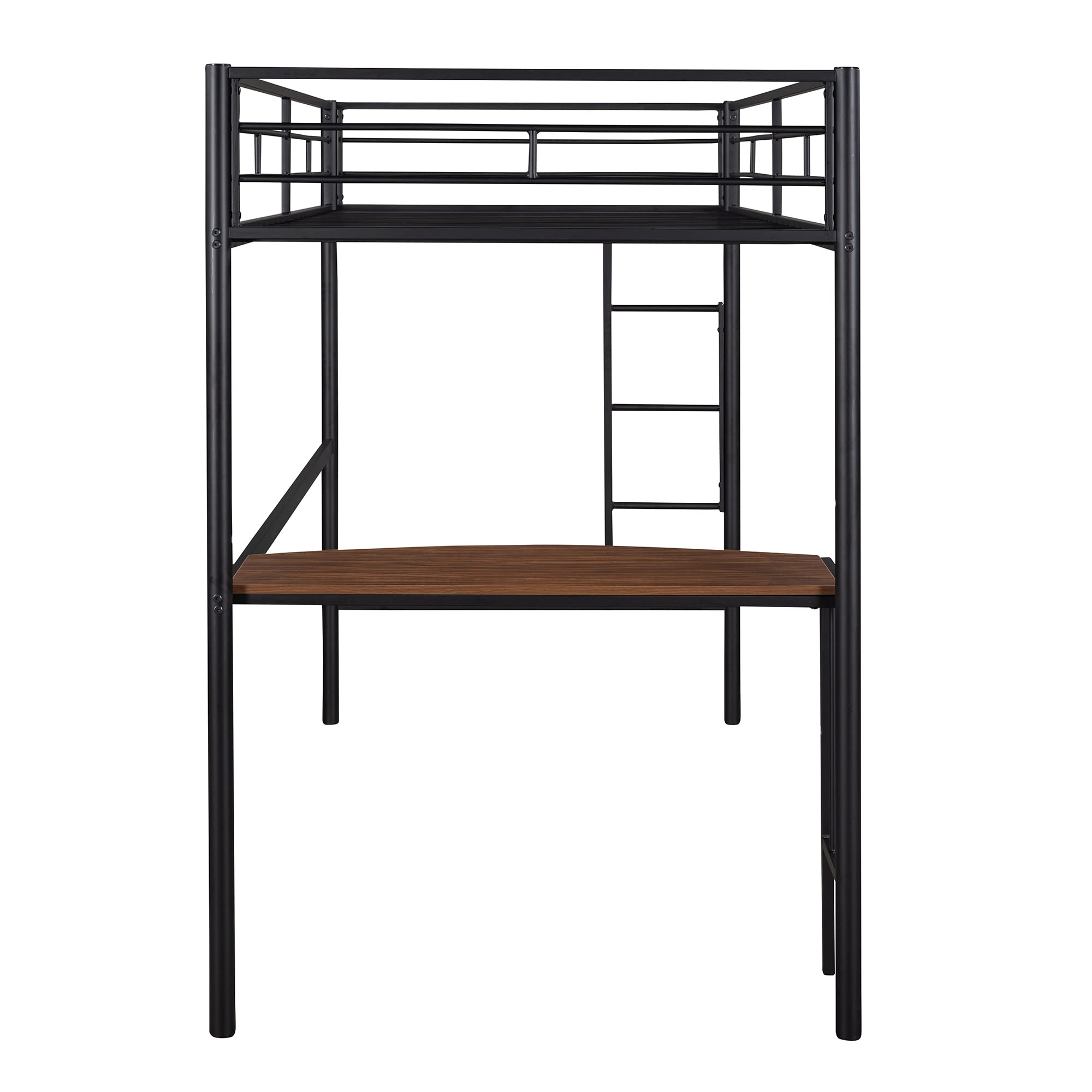 Harper & Bright Designs Twin Size Metal Loft Bed with Study Desk, Ladder & Safety Guardrails - Space Saving Bed for Kids, Teens & Adults - Perfect for Small Rooms, Dorms & Apartments (Black)