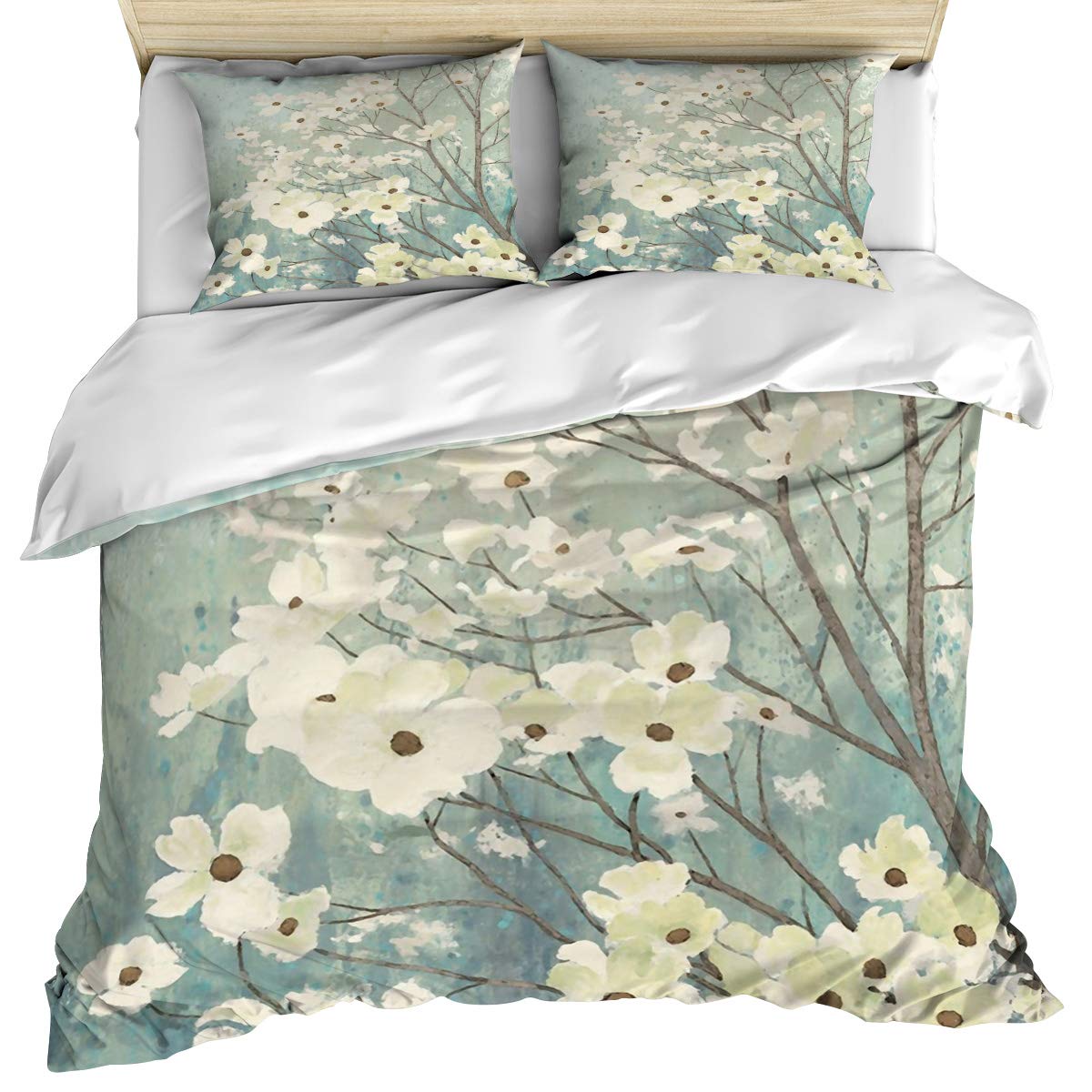 Luxury King Size Duvet Cover Set - 3 Piece Watercolor Floral Cotton Bedding with Pillow Shams | Soft, Cozy & Machine Washable | Dogwood Blossom Design for Master Bedroom Decor | Perfect for Guest Rooms & Cozy Home Styling