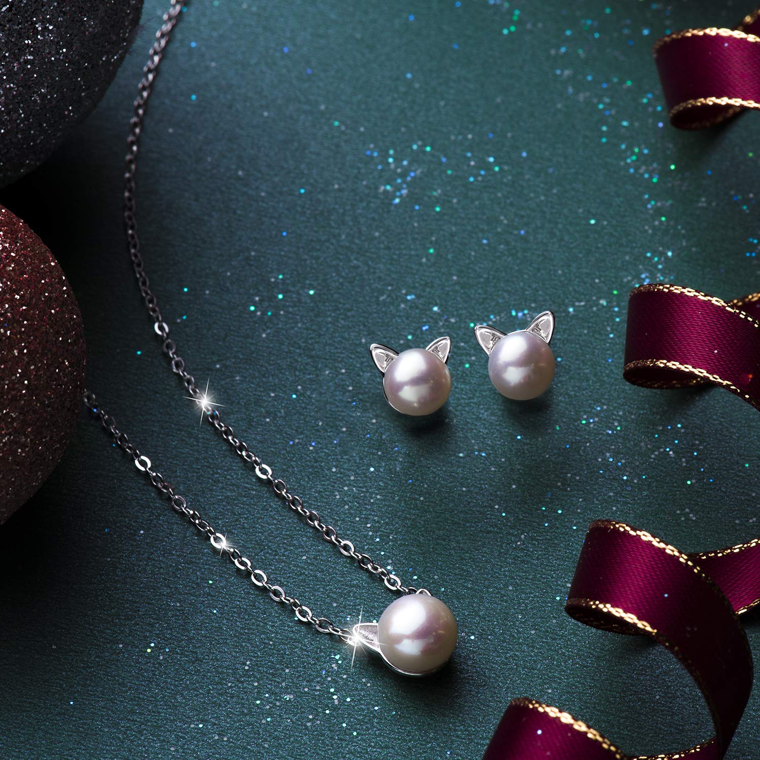 Elegant Cat Earrings with Pearl Accents - Sterling Silver Jewelry for Women | Perfect Cat Lover Gifts, Memorial Keepsakes & Fashion Accessories for Everyday Wear