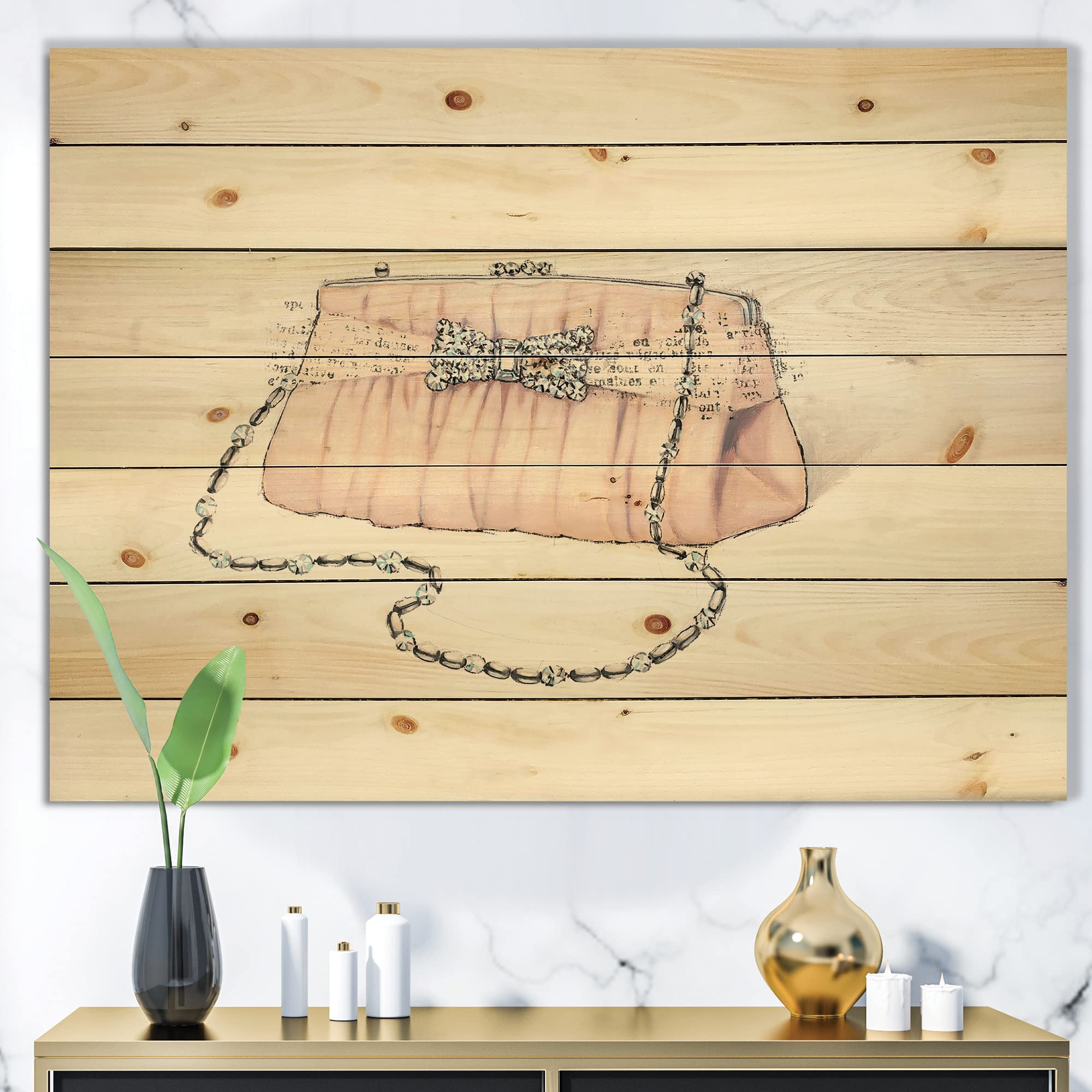 DesignQ Glamorous Sparkle Purse II - Traditional Wood Wall Decor & Art, Large Fashion Wood Panels Printed on Natural Pine - Perfect for Living Room, Bedroom & Office Decor