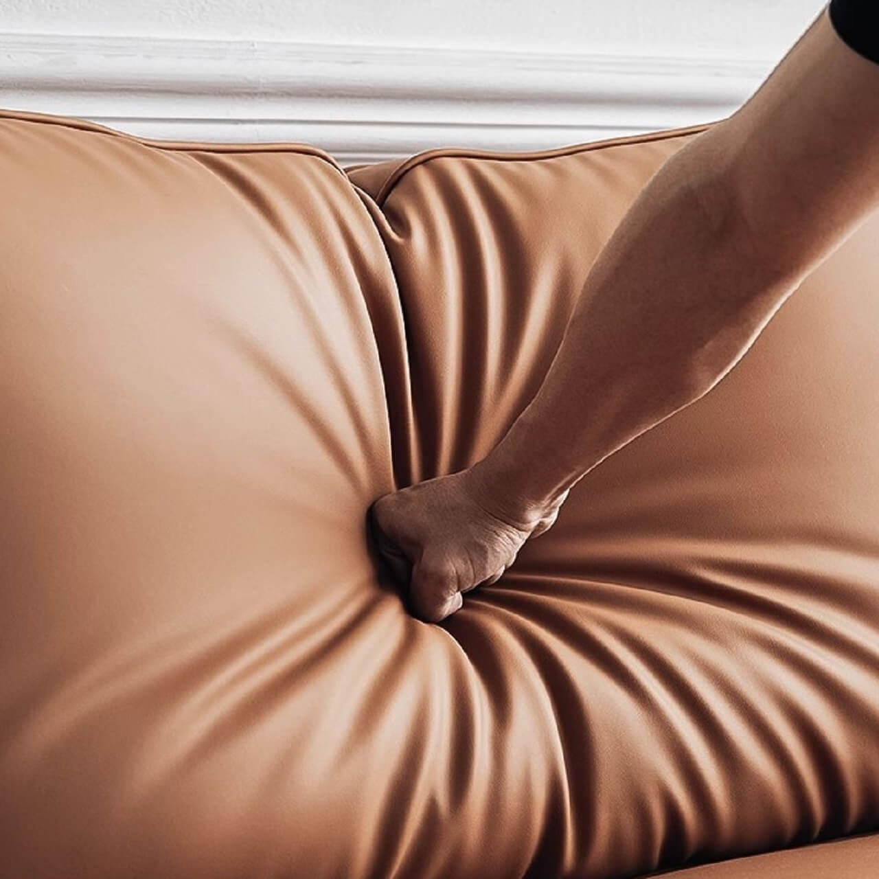 Minimalist Orange Microfiber Leather Sofa - Modern 88.58