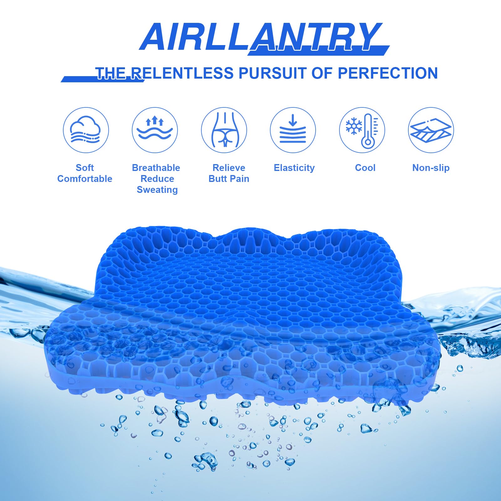 Gel Seat Cushion for Office Chair & Wheelchair - Thickened Orthopedic Support for Back Pain, Sciatica & Tailbone Relief - Comfortable Car, Kayak & Travel Seat Pad for Long Sitting - Perfect for Work, Driving & Outdoor Activities