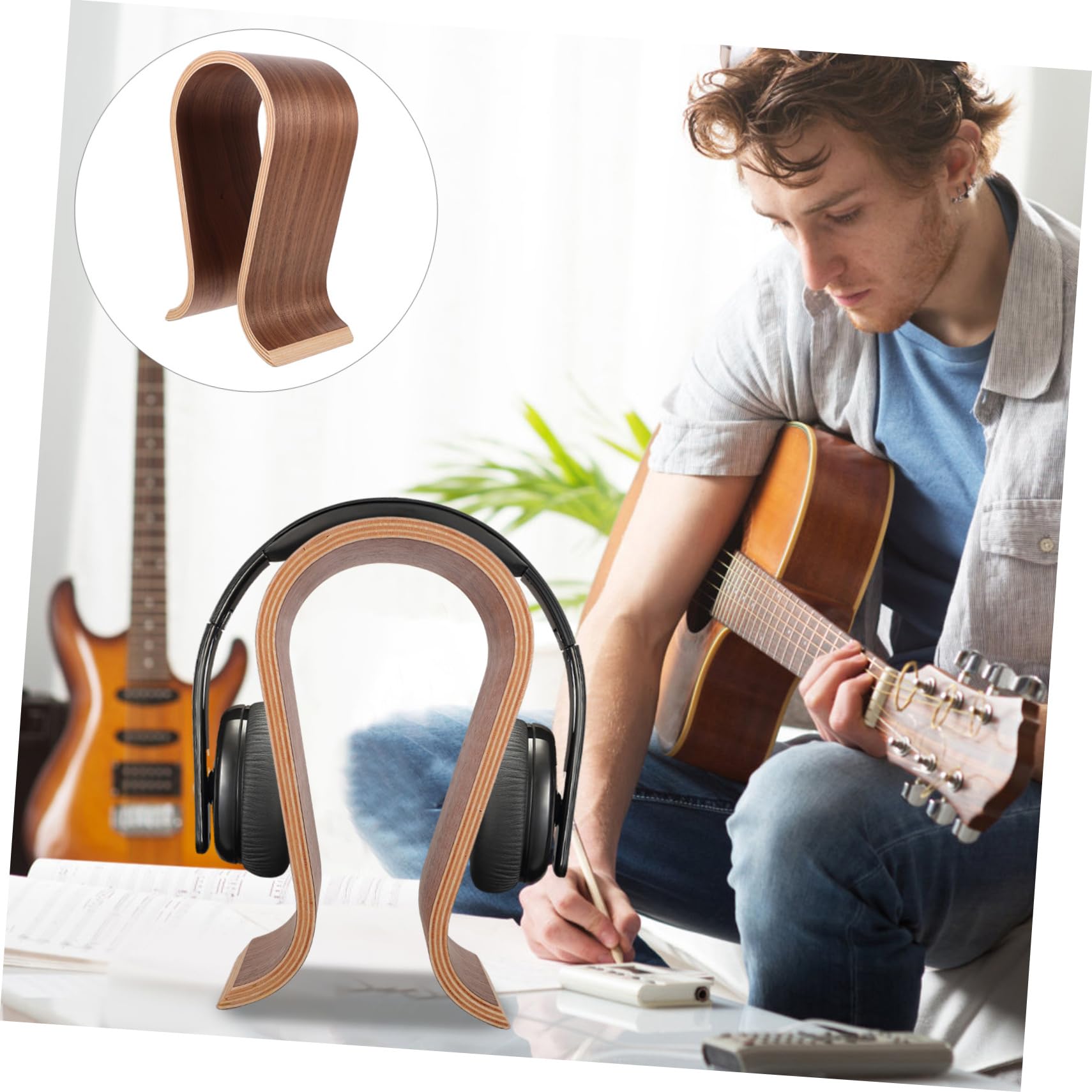 Premium Wooden Headphone Stand - 2 Pack Desk Organizer for Headset & Accessories | Stylish Wood Hanger Holder for Gaming, Office, and Home Decor