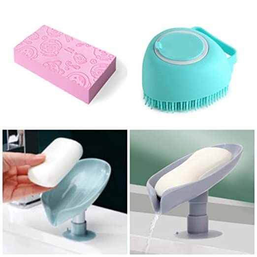 Self-Draining Leaf Soap Holder - Pack of 4, Suction Stand Bath Scrubber for Exfoliating & Dead Skin Removal - Perfect for Shower & Spa