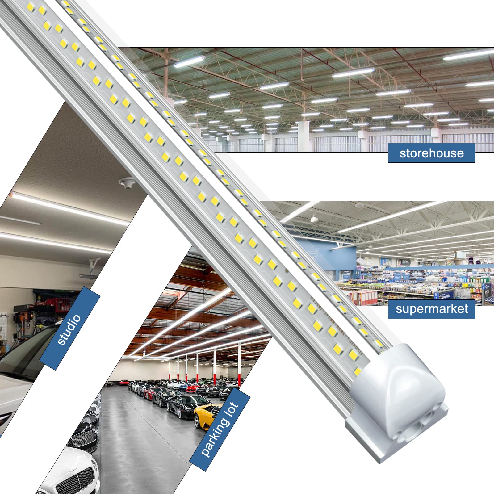 8ft LED Shop Light Fixture - 100W 15000LM 5000K 12 Pack, V-Shape Linkable LED Strip Lights for Garage, Warehouse & Workshop - 96