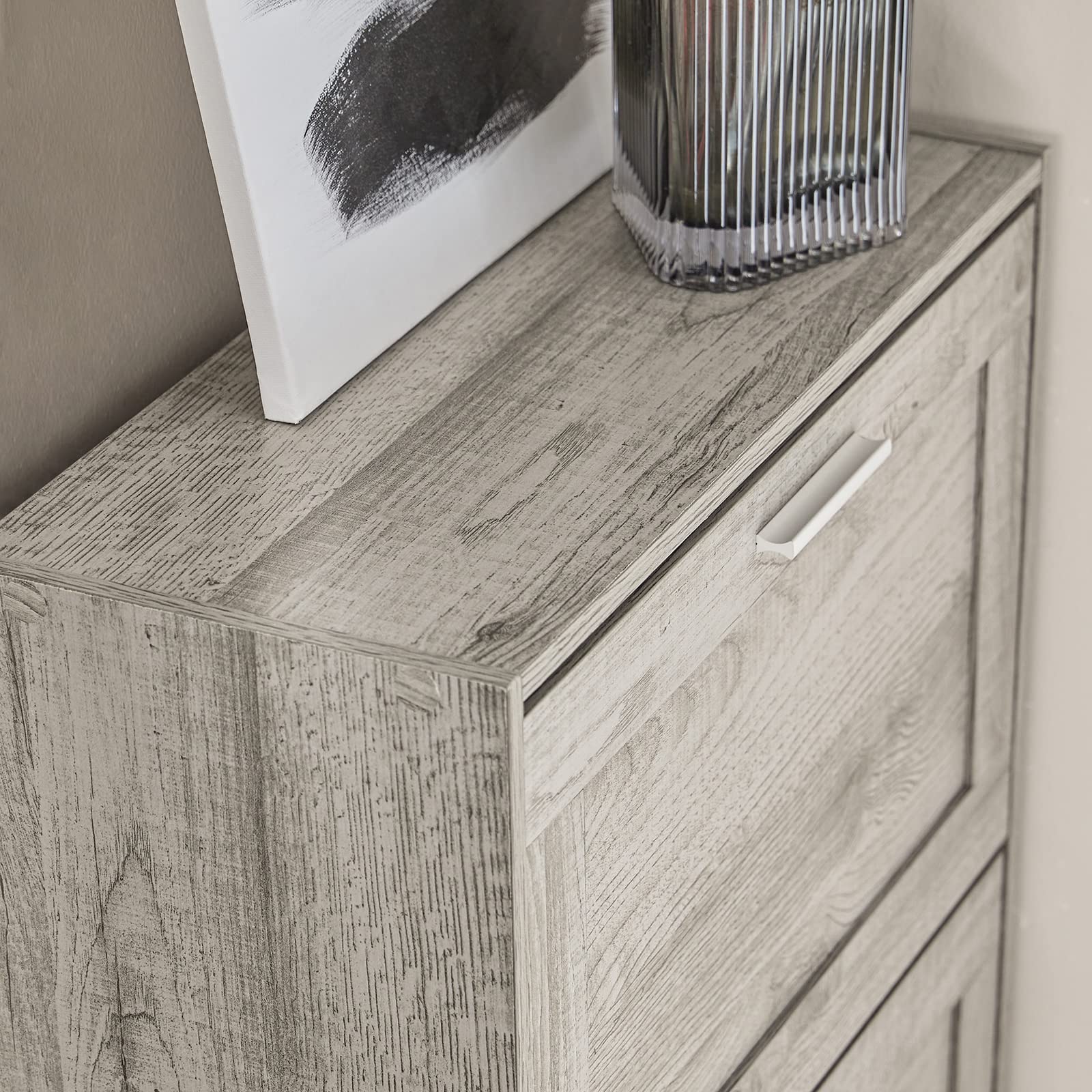 Haotian Slim Shoe Cabinet - Space Saving Entryway Shoe Rack Organizer with 4 Tiers, Grey (FSR137-HG) - Perfect for Small Apartments, Hallways & Closet Storage Solutions