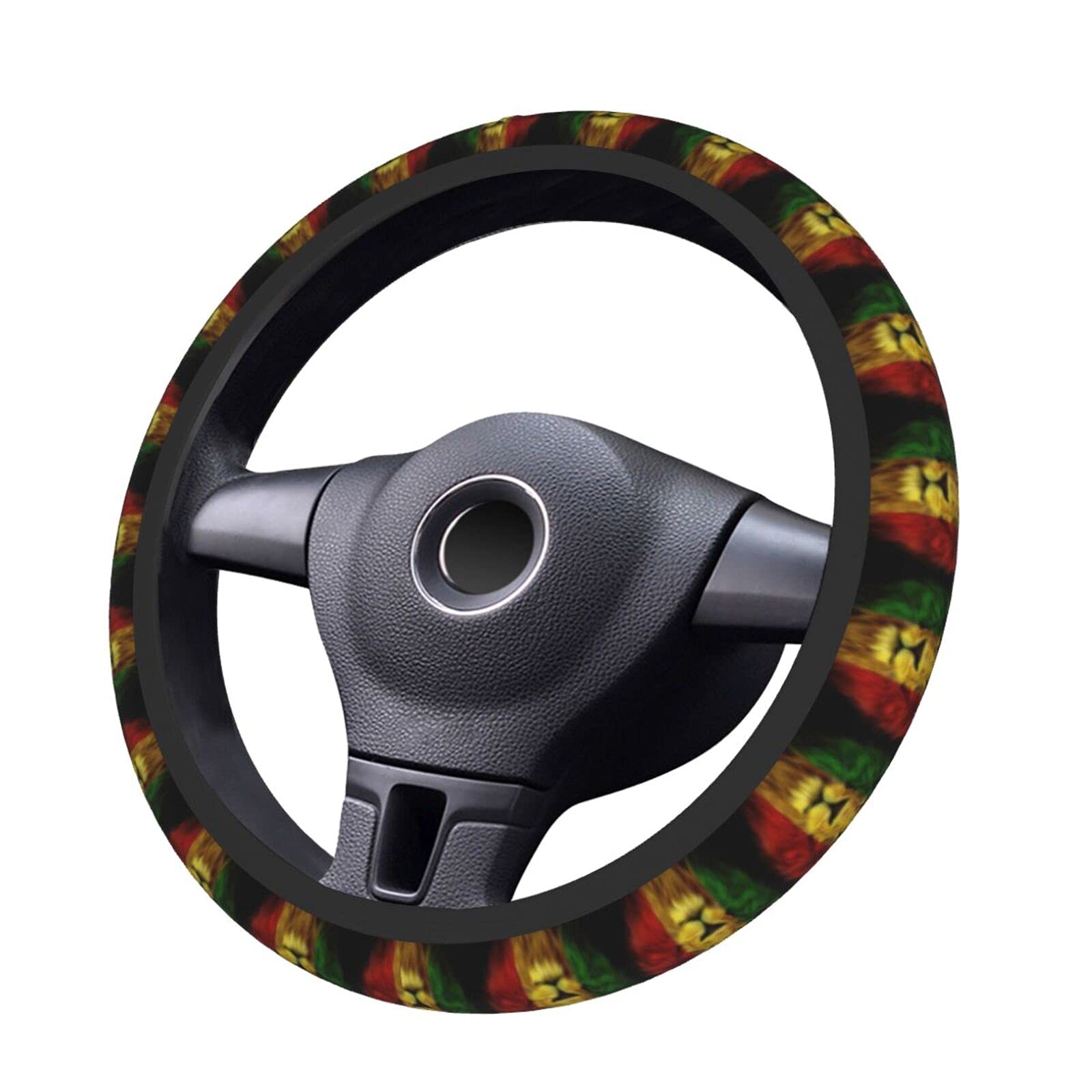 Jamaican Rasta Reggae Judah Lion Steering Wheel Cover - Anti-Slip Breathable Universal Fit (15 Inch) for Pickup Trucks, SUVs & Cars | Perfect for Road Trips & Daily Commutes