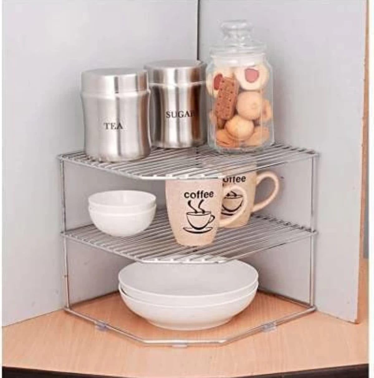 Stainless Steel 2-Tier Kitchen Countertop Organizer | Space Saving Storage Shelf for Spices, Utensils & Pantry Items | Durable Metal Rack for Small Kitchen, Bathroom or Office Organization (Silver, Industrial Style)
