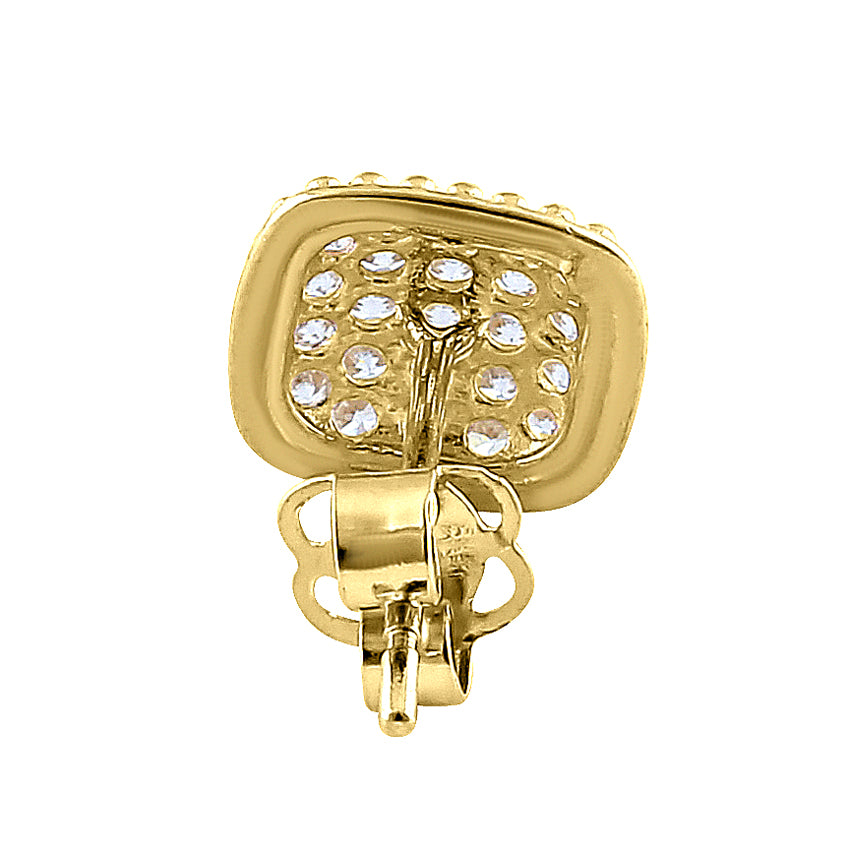 14K Yellow Gold Square Pave Round Cubic Zirconia Earrings for Women - Elegant & Durable CZ Stud Earrings for Parties, Weddings & Everyday Wear