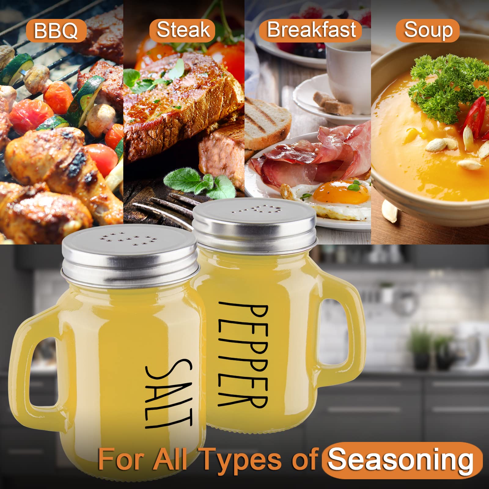 Yellow Salt and Pepper Shakers Set - Glass Kitchen Decor for Home, Restaurant, Wedding - Easy to Clean & Refill - Perfect for Dining Table, RV, BBQ, Camping, Picnic & Everyday Cooking