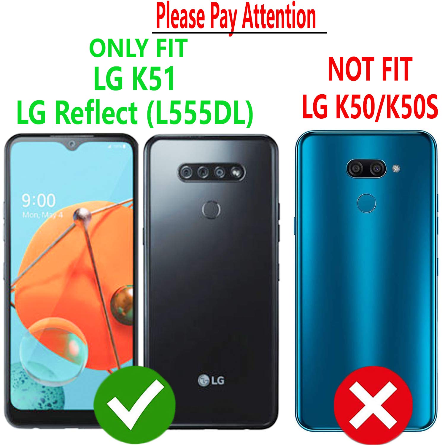 LG K51 Phone Case & LG Reflect (L555DL) Case with Tempered Glass Protector - STARSHOP Liquid Glitter Quicksand Cover with Spot Diamonds (Black/Pink) - Perfect for Everyday Protection & Style