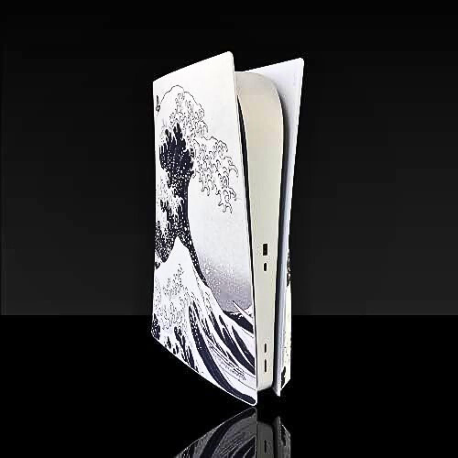 BelugaDesign PS5 Wave Japanese Skin - Great Kanagawa Vinyl Cover Wrap Sticker Full Set for Sony PlayStation 5 (PS5 Disc Edition) - Compatible with Black & White Console & Controller | Anime Gaming Decoration for Home Entertainment Setup