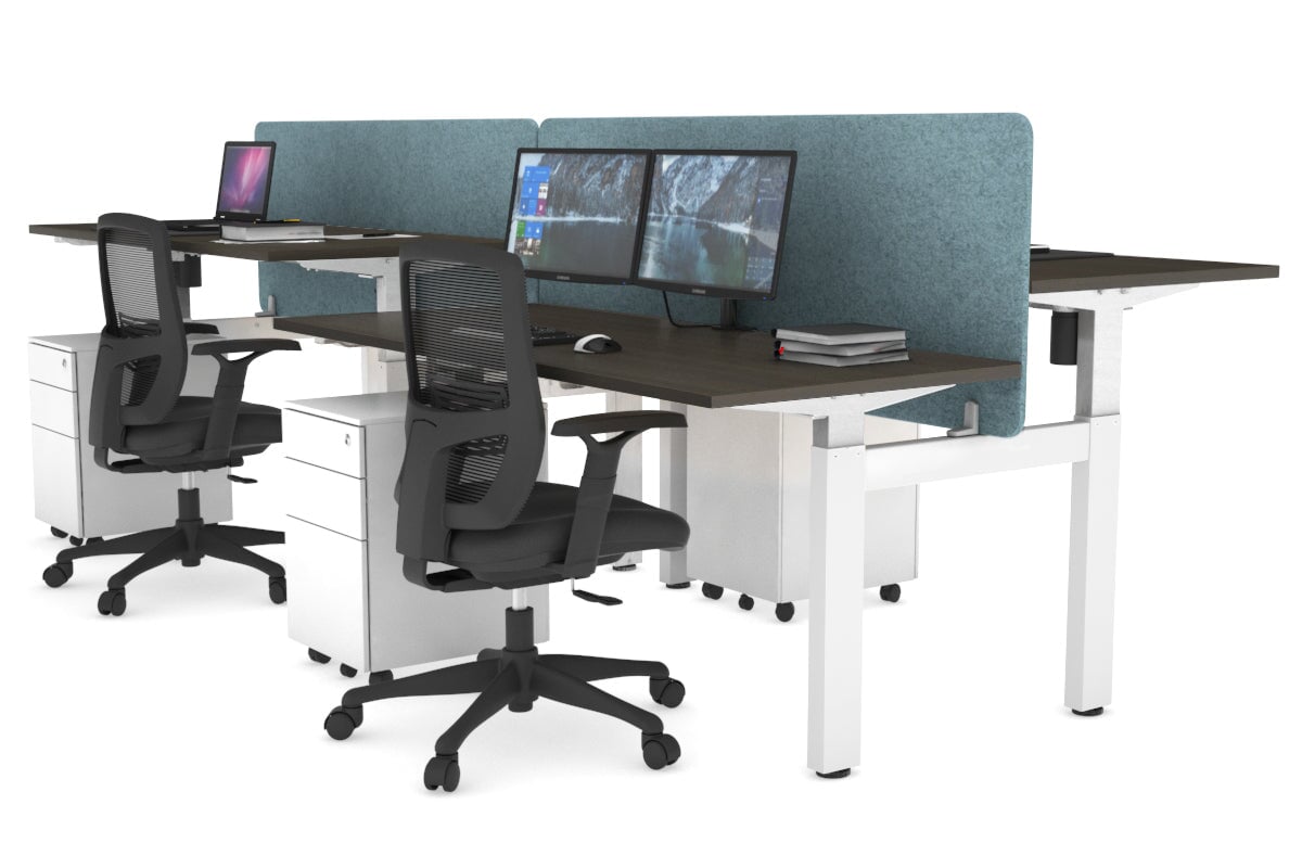 Adjustable Height 4-Person H Bench Workstation - White Frame [1200L x 700W] for Office, Classroom, or Workshop Use