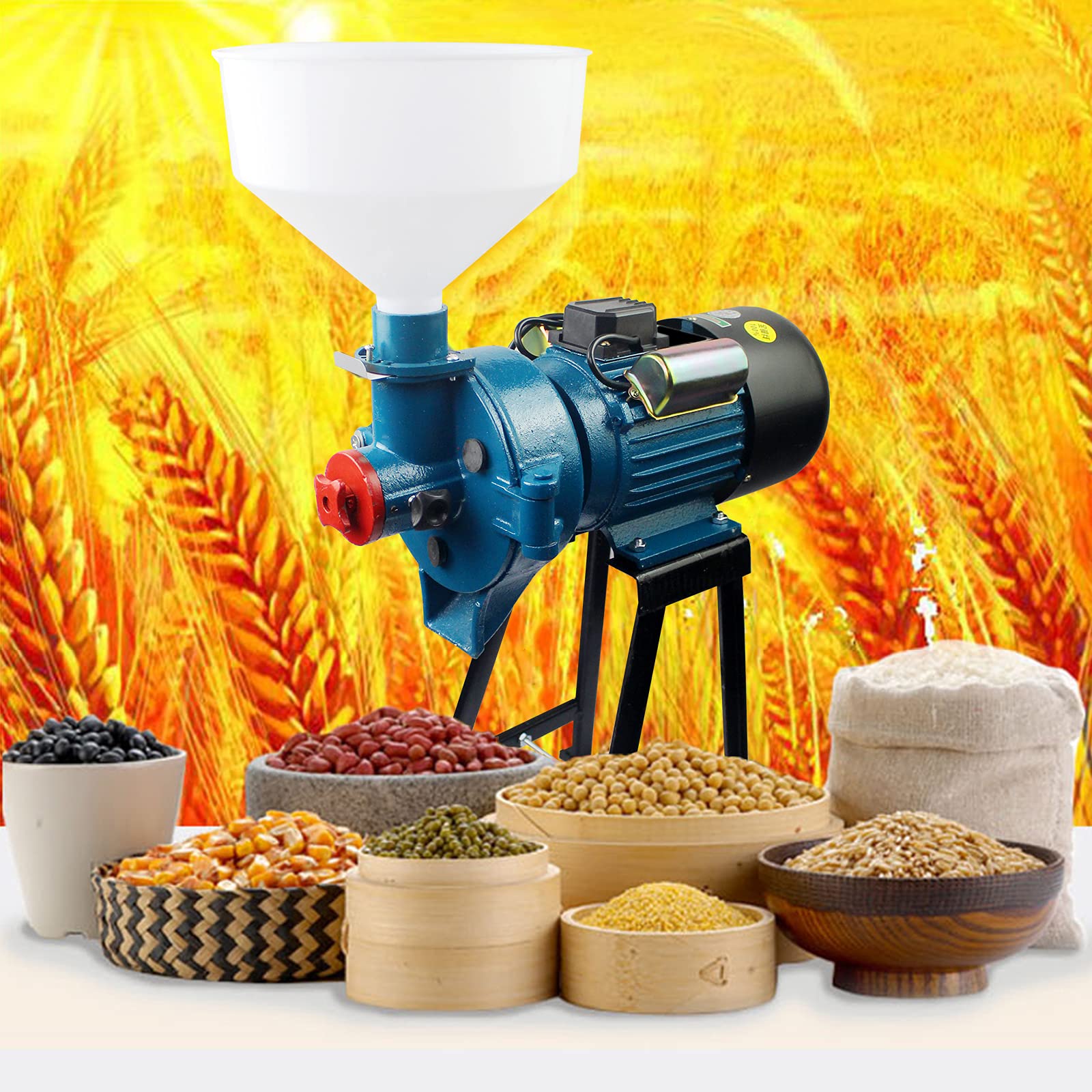 2200W Commercial Electric Grain Mill Grinder - Heavy Duty Wet & Dry Grain Grinding Machine for Corn, Wheat, Flour, Cereal - 110V 1400R/Min with Funnel - Perfect for Home Bakeries, Restaurants & Farm Use