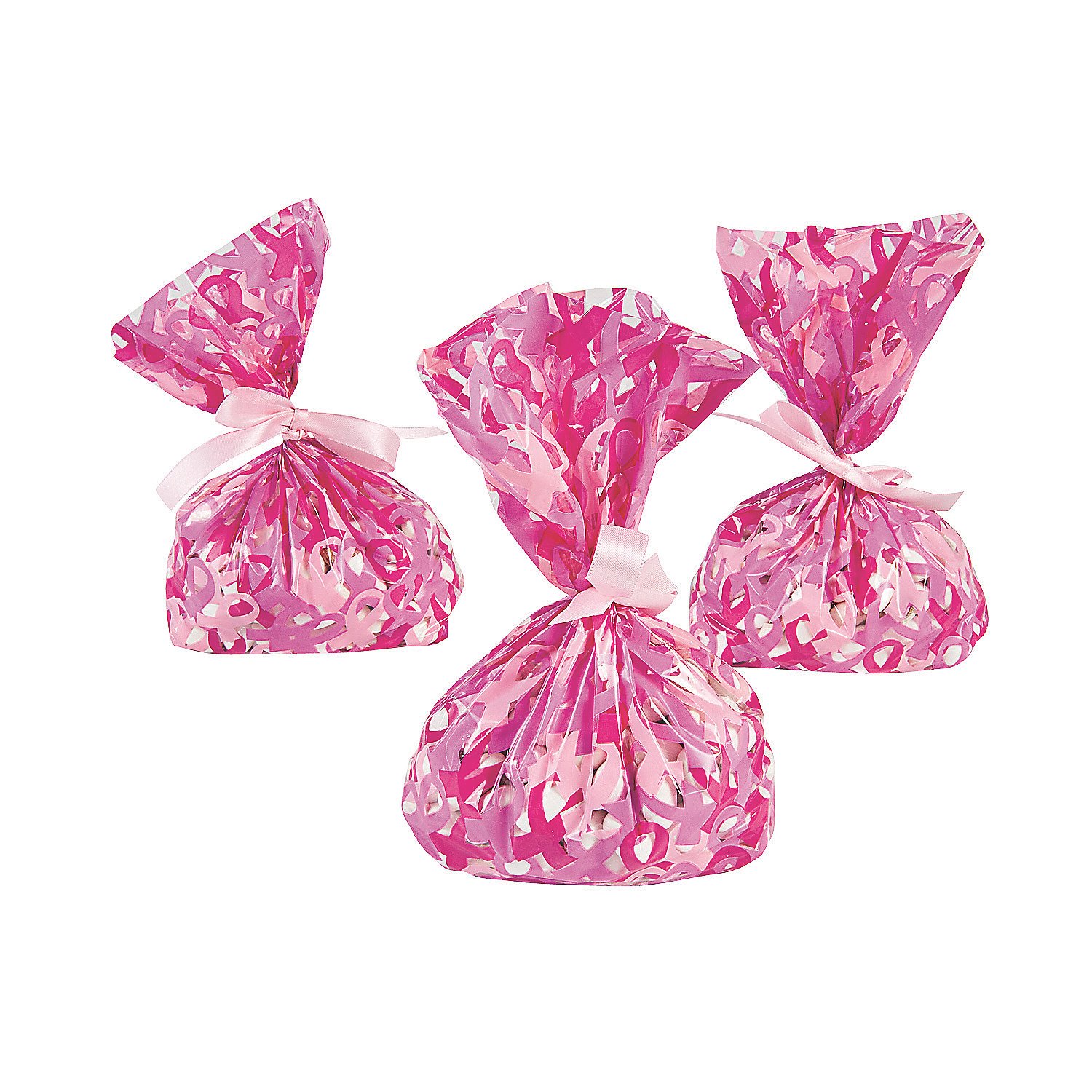 12 Pack Pink Ribbon Cello Bags for Party Favors, Wedding Decorations & Gift Wrapping - Clear Plastic Treat Bags with Ribbon Tie for Candy, Cookies & Small Gifts