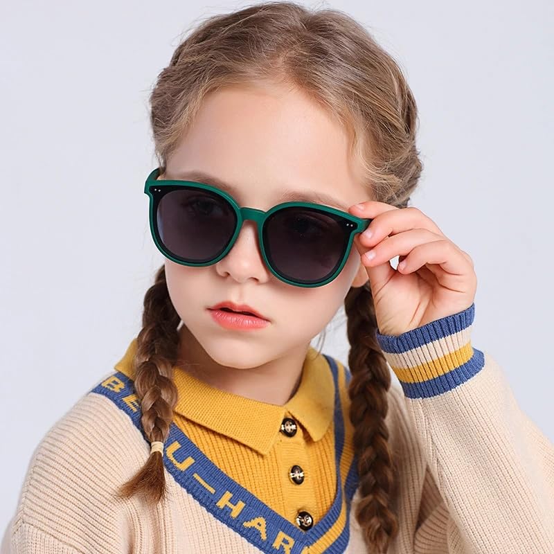 3-12 Years Kids Polarized Sunglasses for Boys & Girls - UV400 Protection Cat Eye Fashion Shades with Soft TPEE Frame (Light Blue) - Perfect for Beach, Outdoor Play & Summer Activities