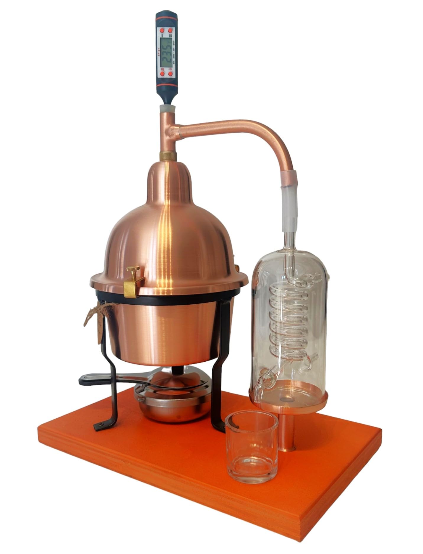 Premium Alembic Copper Essential Oil Distiller with Glass Condensing Coil - Perfect for Home Aromatherapy, DIY Essential Oils & Herbal Extractions
