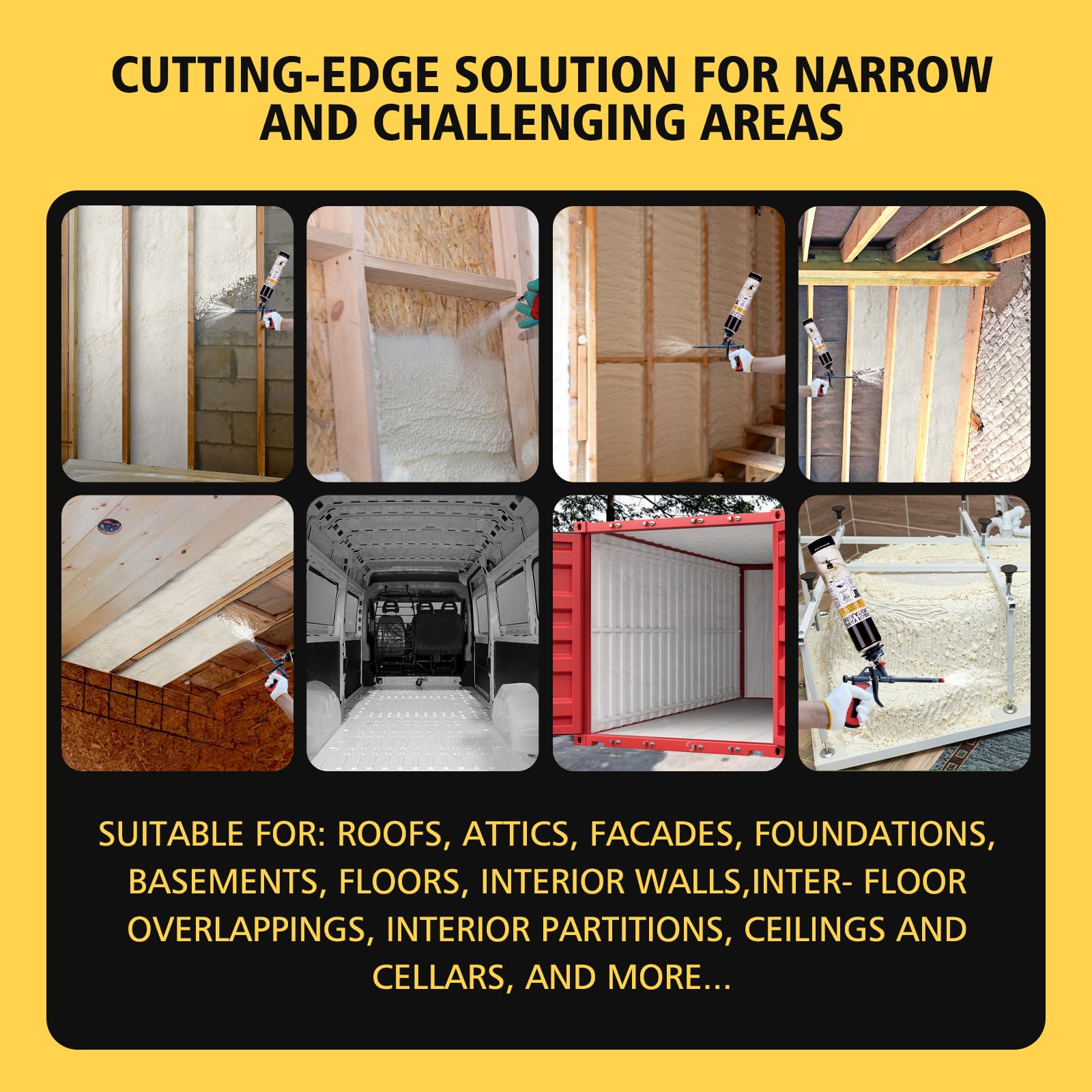 Closed Cell Spray Foam Insulation Kit - 25.4 oz Expanding Sealant for Walls & Attics | Covers 240 Board Feet | Includes Spray Gun & Cleaner (12 Pack) | Perfect for Home Insulation, Soundproofing & Air Sealing Projects