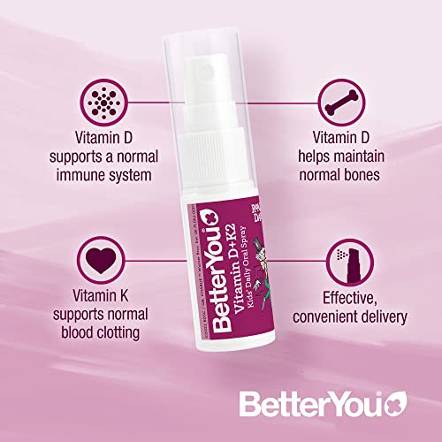 BetterYou Vitamin D + K2 Kids' Daily Oral Spray - Blueberry & Bubblegum Flavor | Immune Support & Bone Health Supplement for Children | Perfect for School, Travel & Active Lifestyles