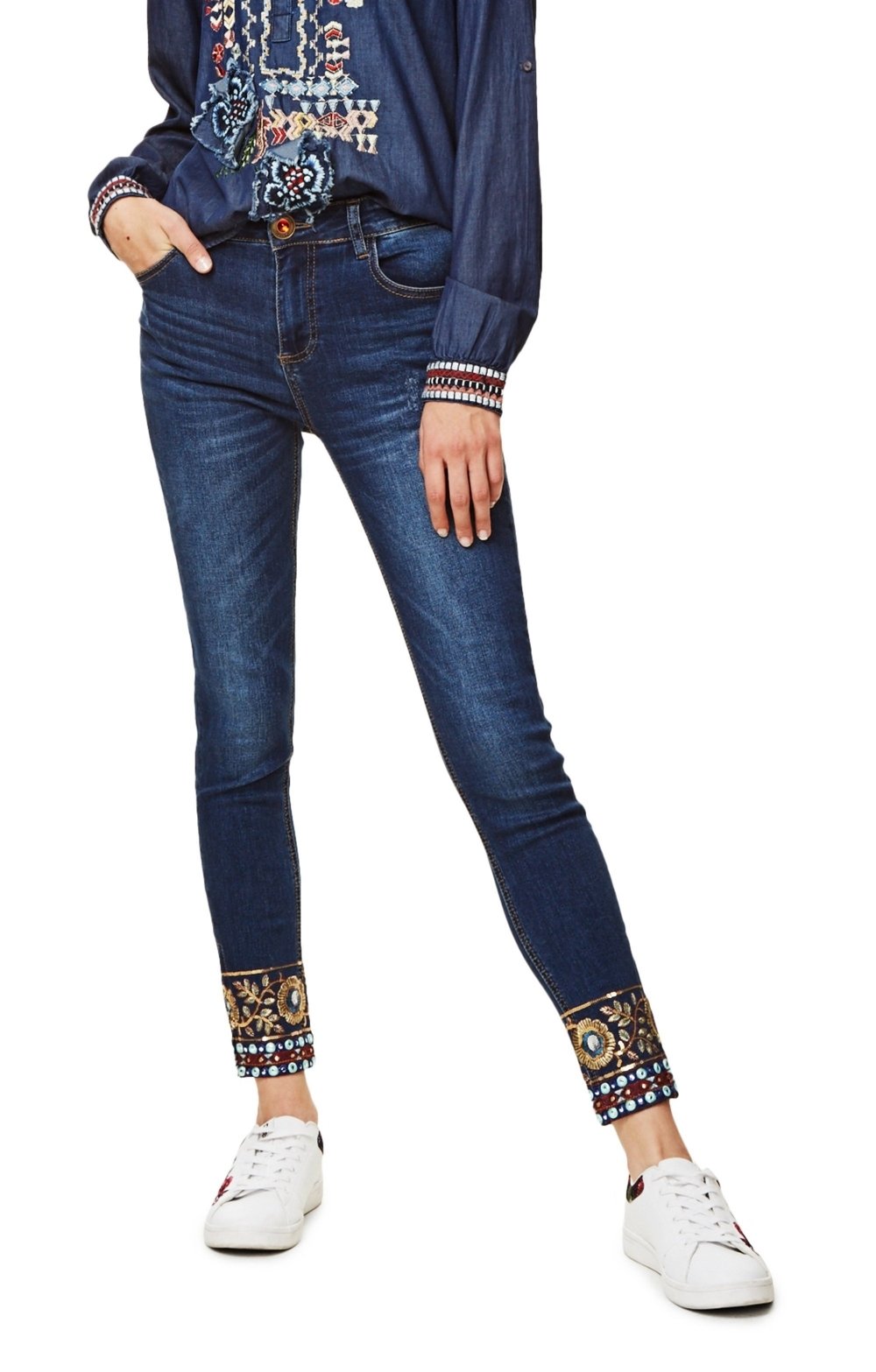 Desigual Women's Exotic Papping High-Rise Denim Ankle Jeans - Stylish Skinny Fit Pants for Casual Wear & Night Out