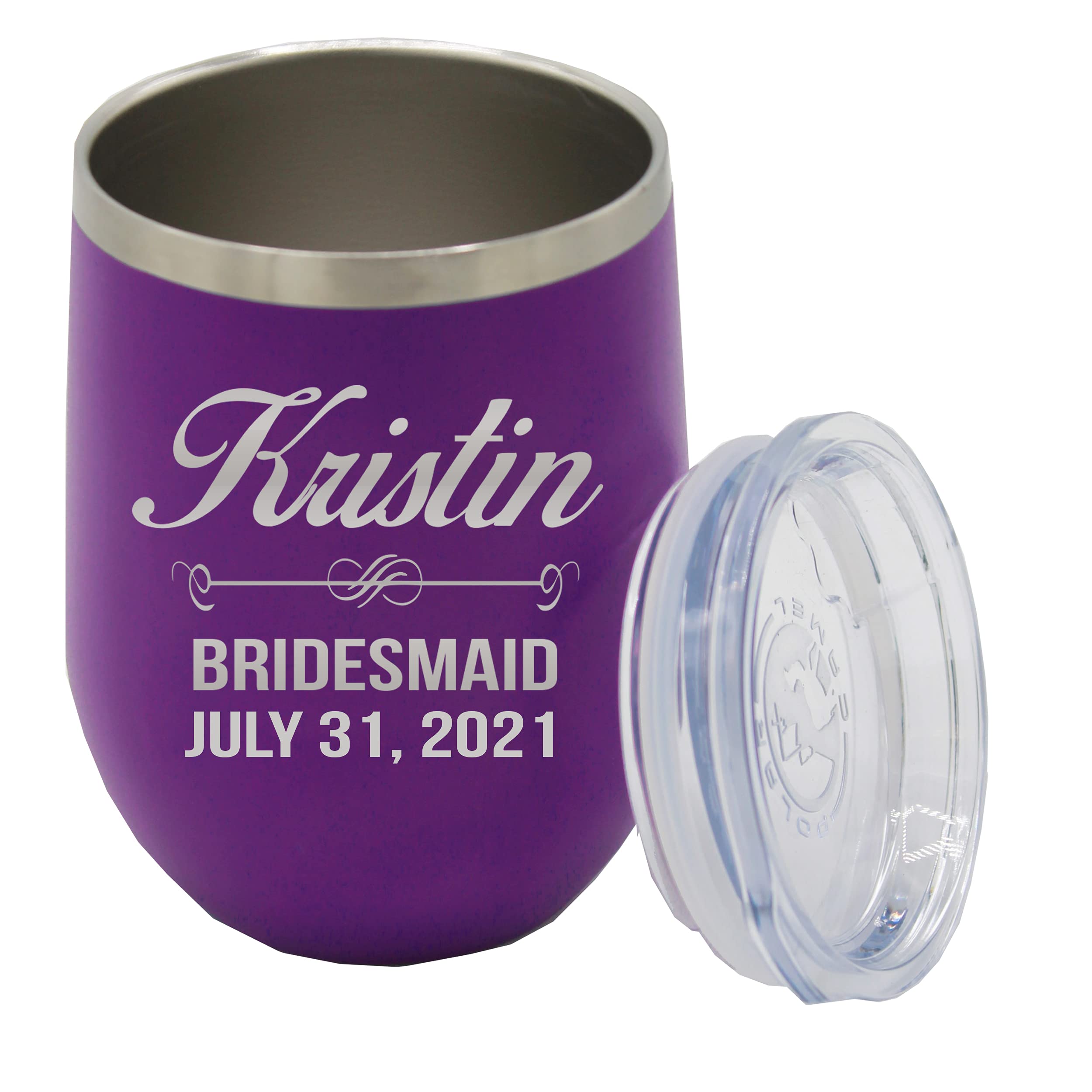 Personalized Bridesmaid Wine Tumbler - Custom Monogrammed & Engraved Insulated Cup for Bachelorette Party, Wedding Gift - Keeps Drinks Cold for Hours - Perfect for Bridal Showers, Rehearsal Dinners & Girls' Night Out (Purple)