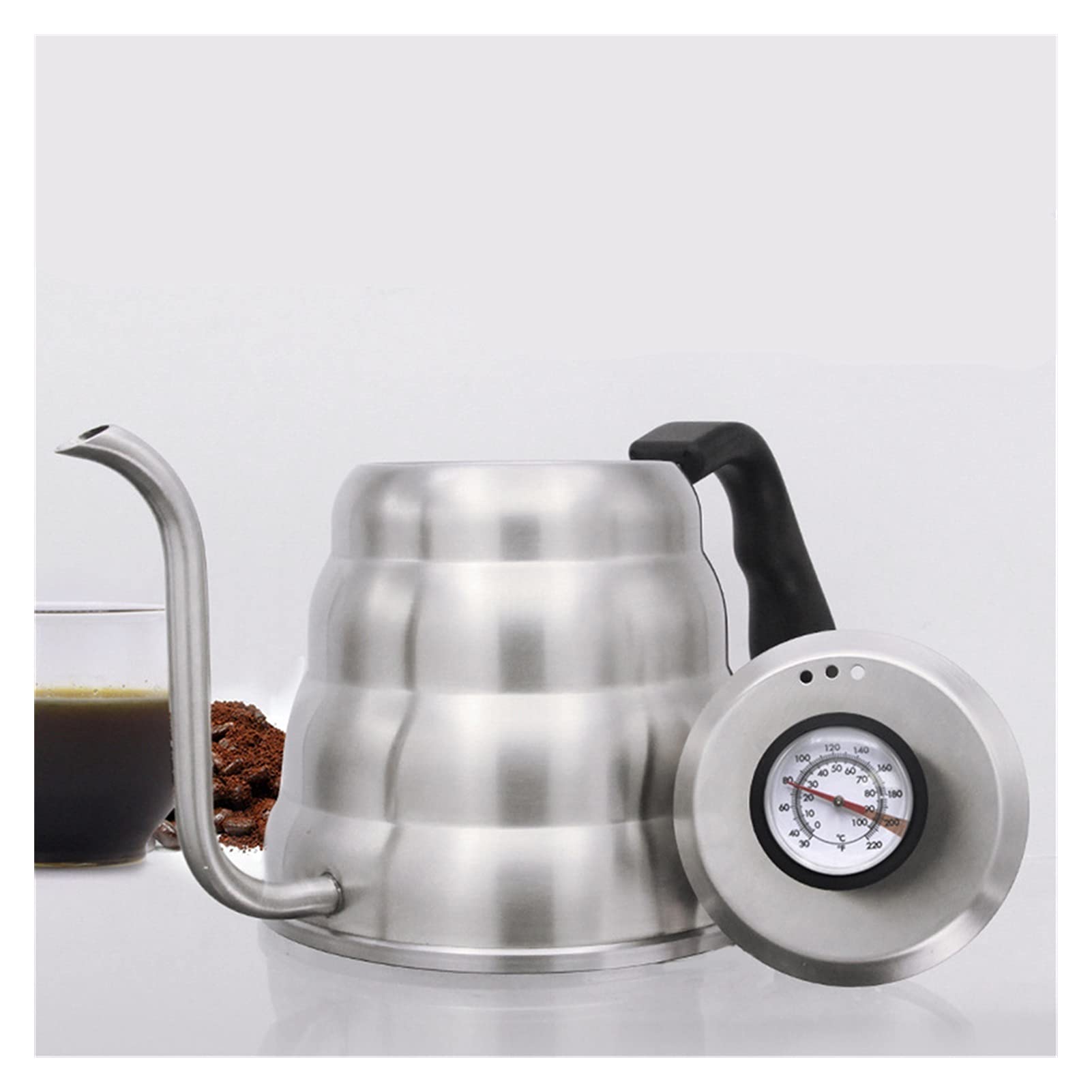 Premium Stainless Steel French Press Coffee Maker with Thermometer - Gooseneck Drip Coffee Kettle for Pour Over & Cold Brew - Long Spout Coffee Teapot for Home, Office & Camping (Light Green)